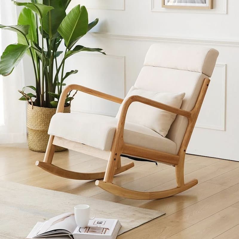 Indoor Use White Cotton Stationary Rocking Chair with Back & Arm