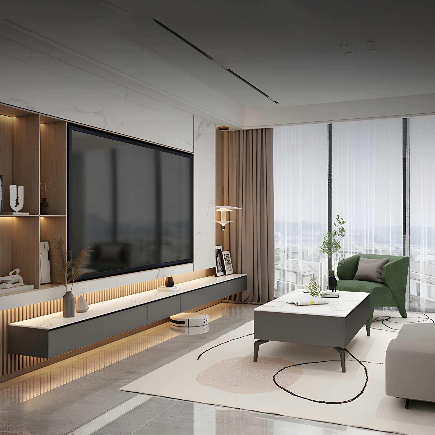 Modern Wall-mounted TV Stand Stone Enclosed Storage TV Cabinet with Drawers - image 9