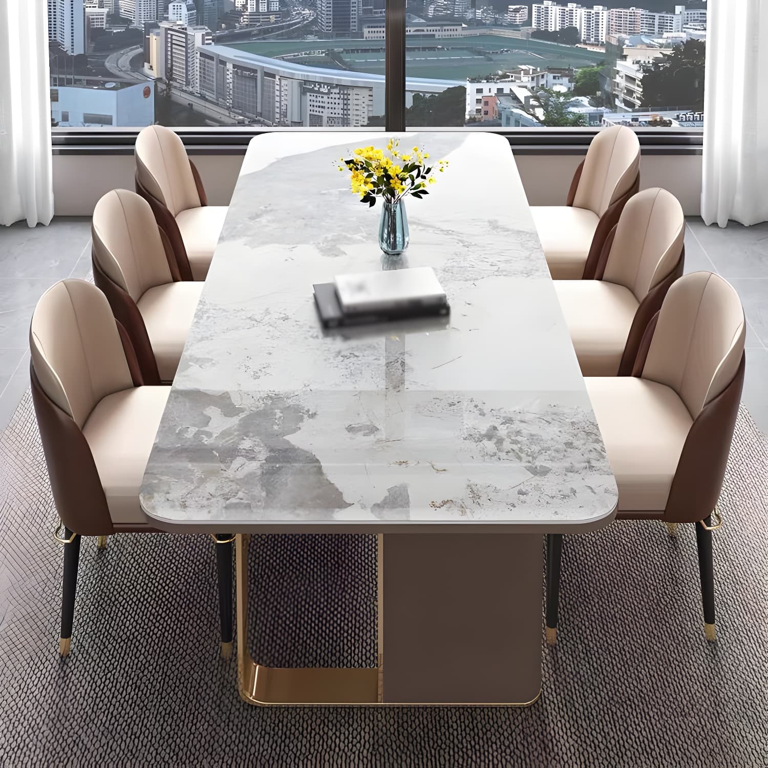 Luxury Sintered Stone Top Dining Set Rectangle 1/4/5/6/7/9 Pieces Dining Table with Chairs