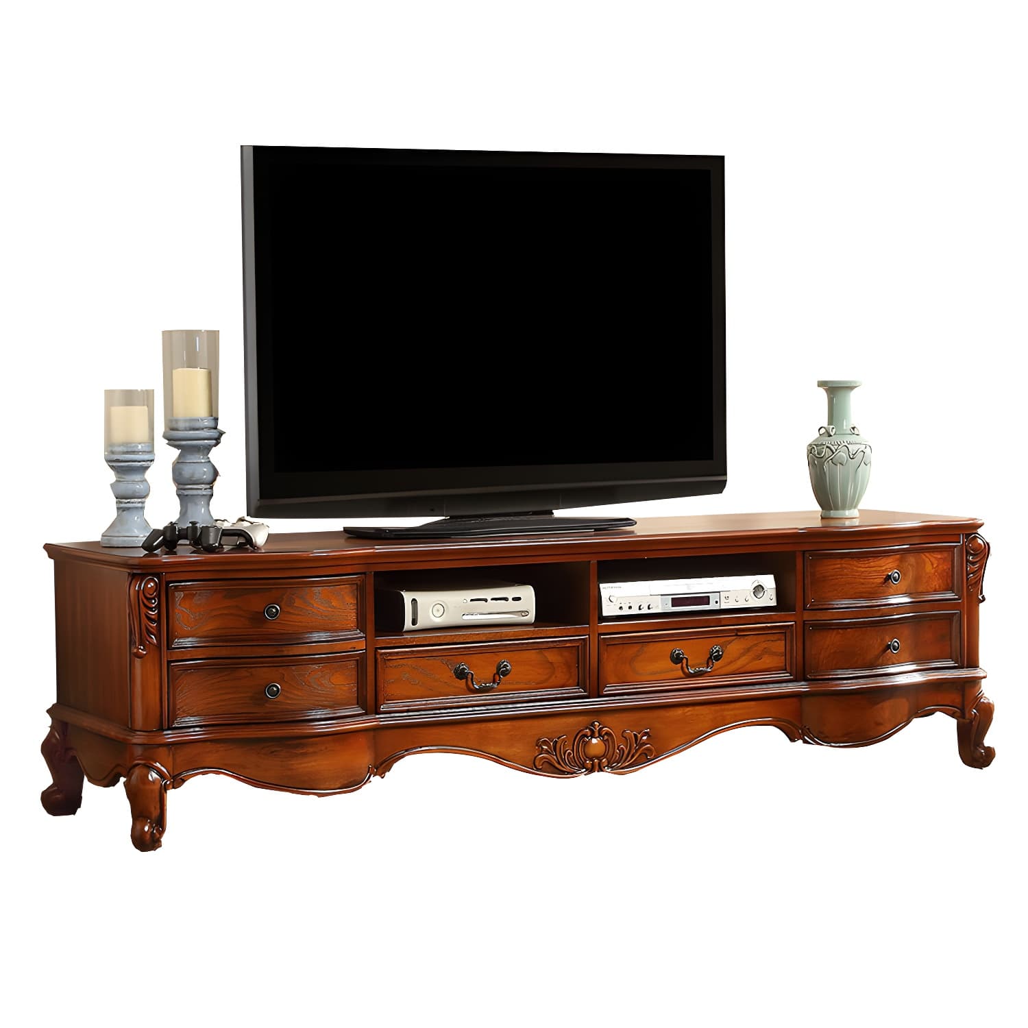Brown Wooden TV Stand Console Traditional Style Home TV Cabinet with Drawers - image 5