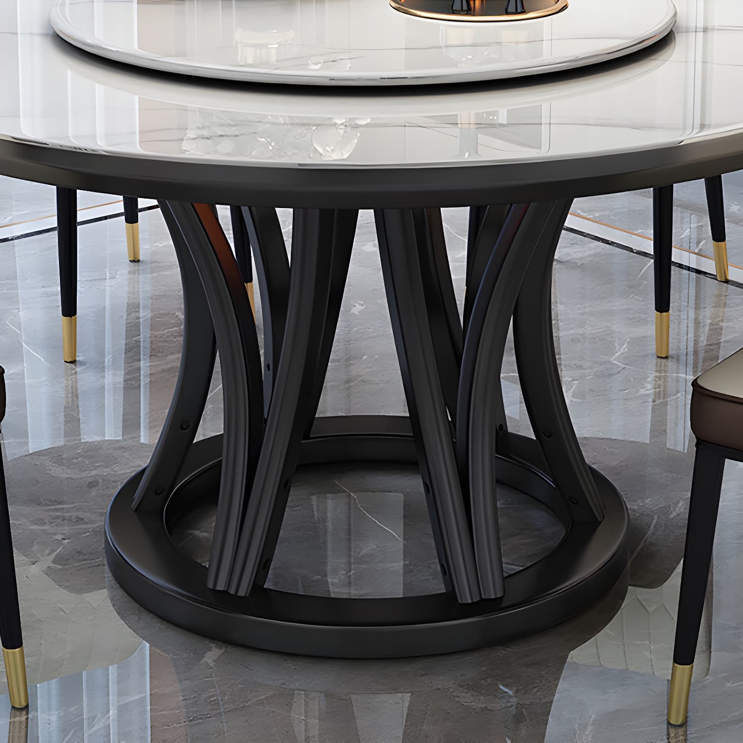 Modern Stone Round Folding Table Solid Wood Pedestal Casual Dining Table - image 9