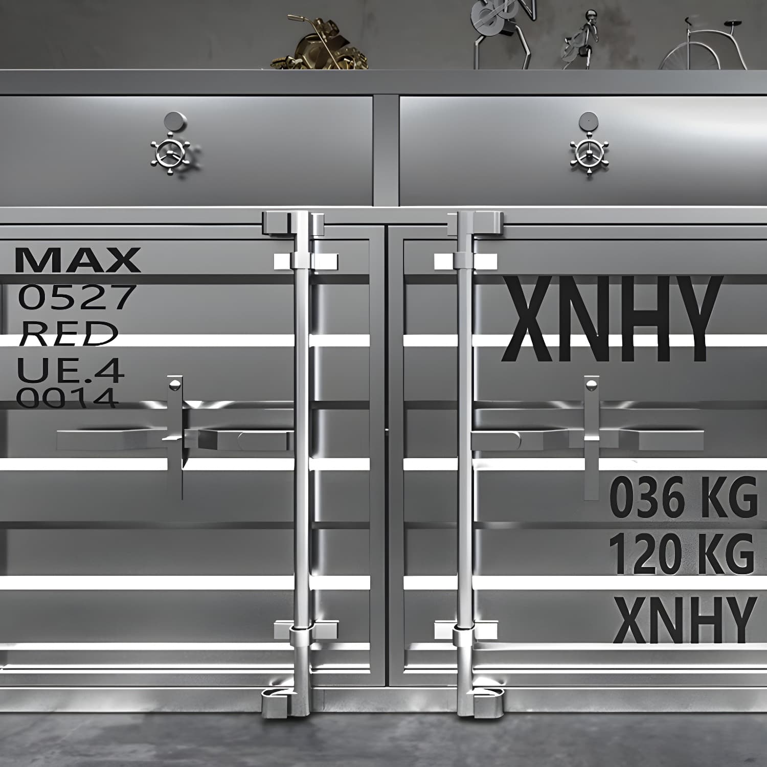 Industrial Silver Metal Sideboard Credenza with Cabinets and Shelves - image 6