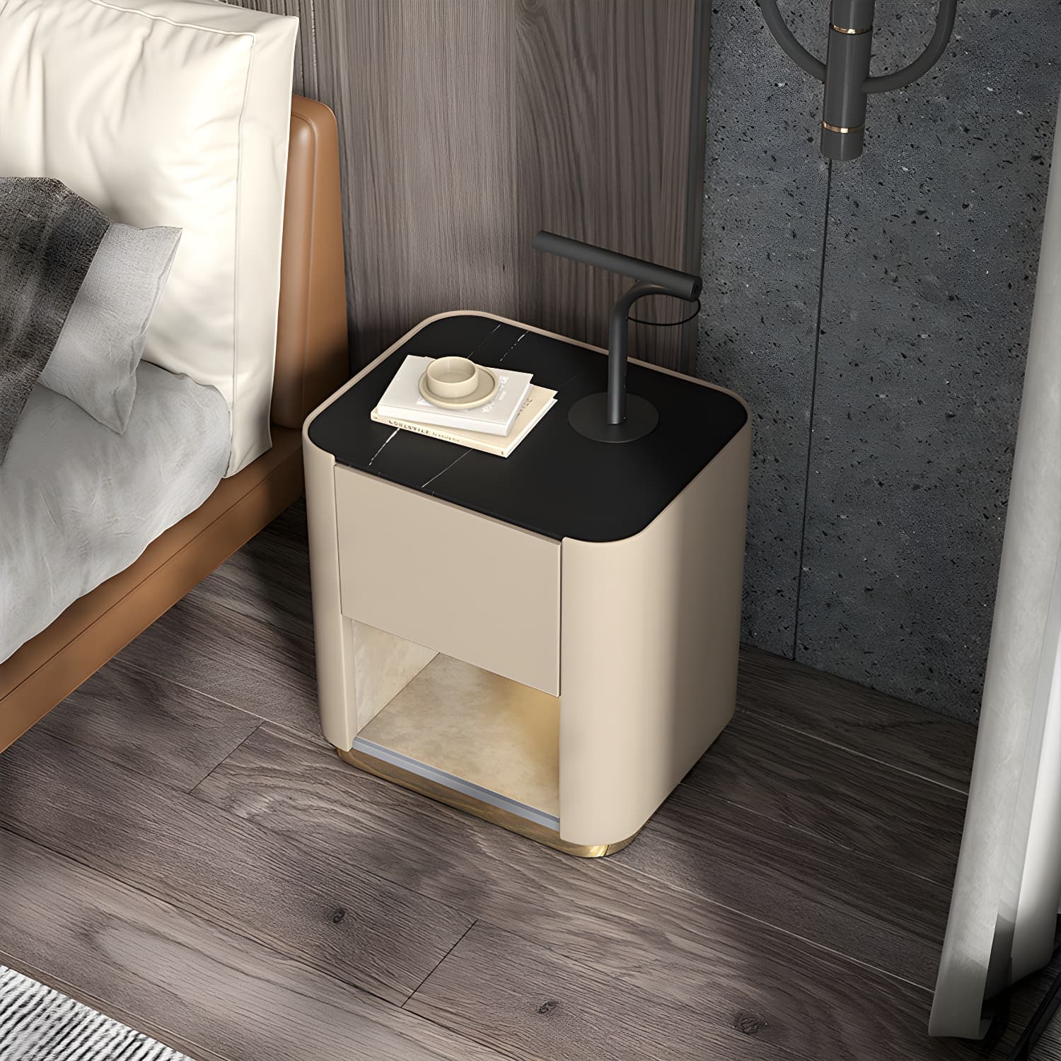 Contemporary Stone Top 1-Drawer, 1 Shelf Nightstand 21.65" Tall Nightstand - image 14
