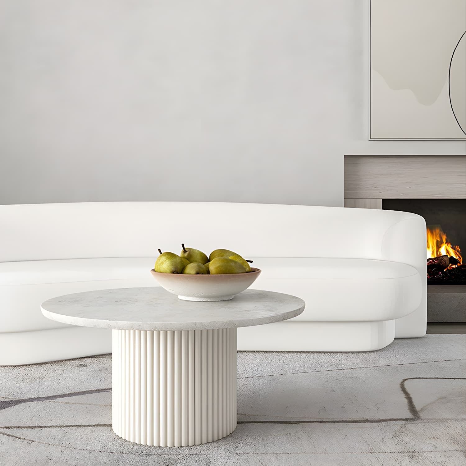 Glam Pedestal Coffee Table Wood Round Cocktail Table for Living Room - image 5