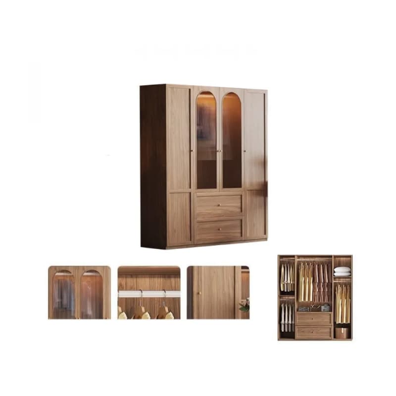 Minimalist Timber Sepia Cabinet Armoire with Interior Shelves & Clothing Rack & Soft Close Drawer & Soft Close Door - image 29