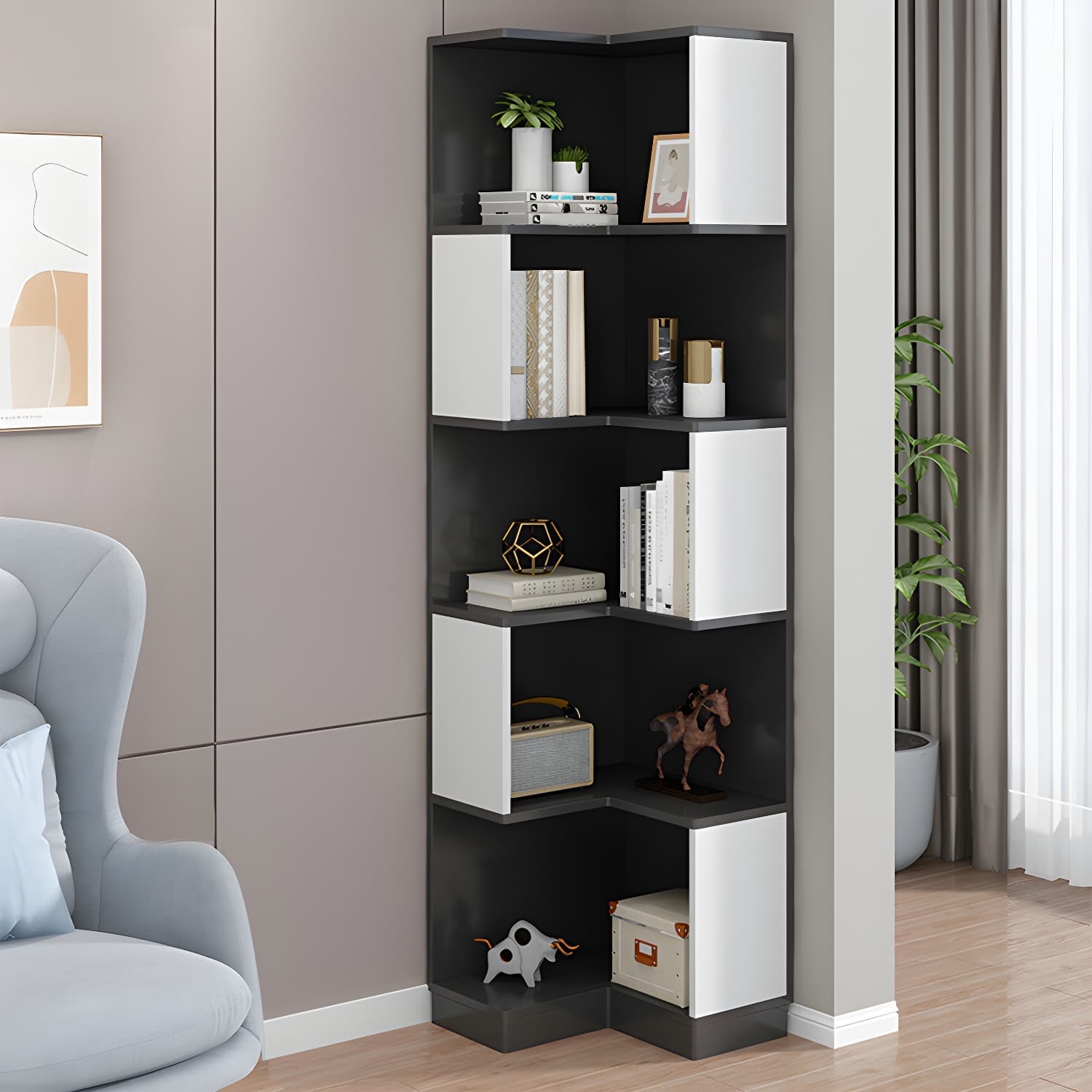 Contemporary Corner Standard with Shelves Manufactured Wood Accent Chest - image 7