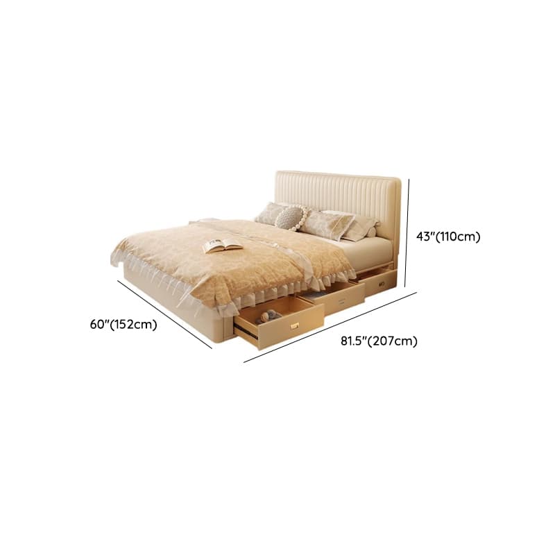 Ivory Solid Color Storage Bed with 3 Storage Boxes, Padded Frame, Sponge Upholstery, and Panel Headboard for Bedroom - image 12