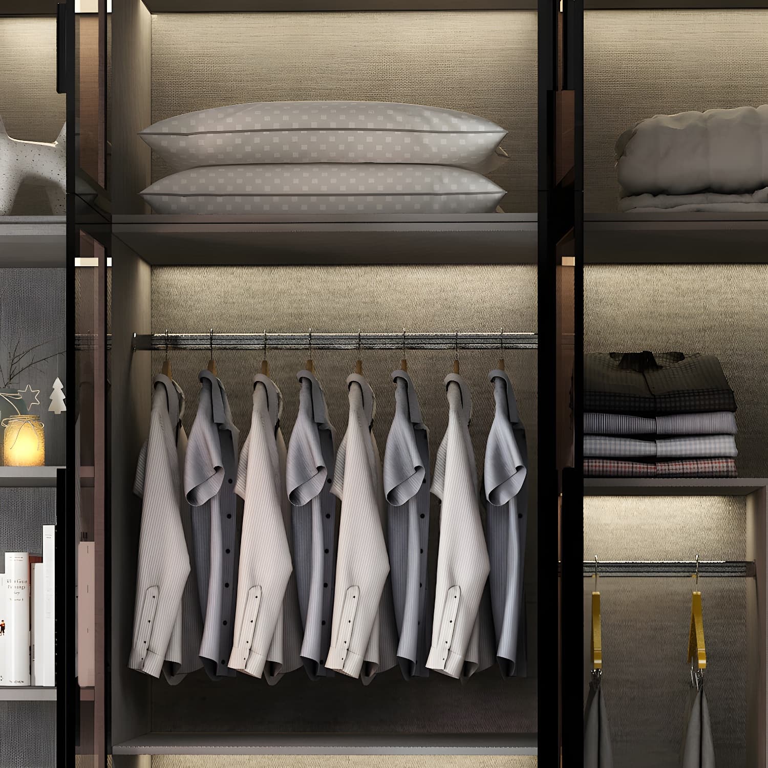 Modern Glass Hinged Doors Wardrobe Armoire Wood Frame Wardrobe with Shelves without Light - image 6