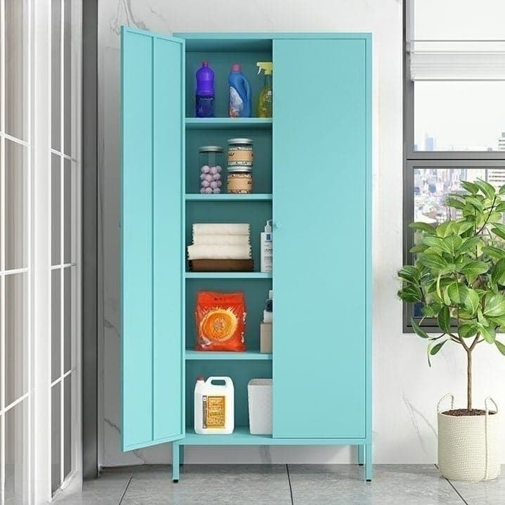 Modern Lacquered Finish Metal Accent Cabinet with 5 Cabinets and Adjustable Shelves - image 7