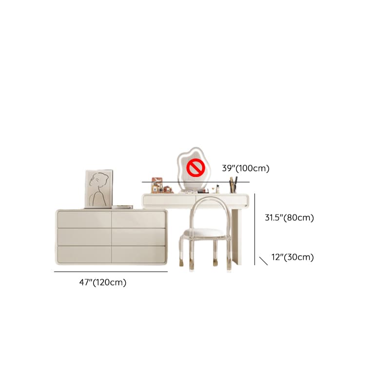 Standard Length Vanity Set with Upholstered Chair in Chalk, Synthetic Frame, and Lighted Mirror Including Seat - image 21