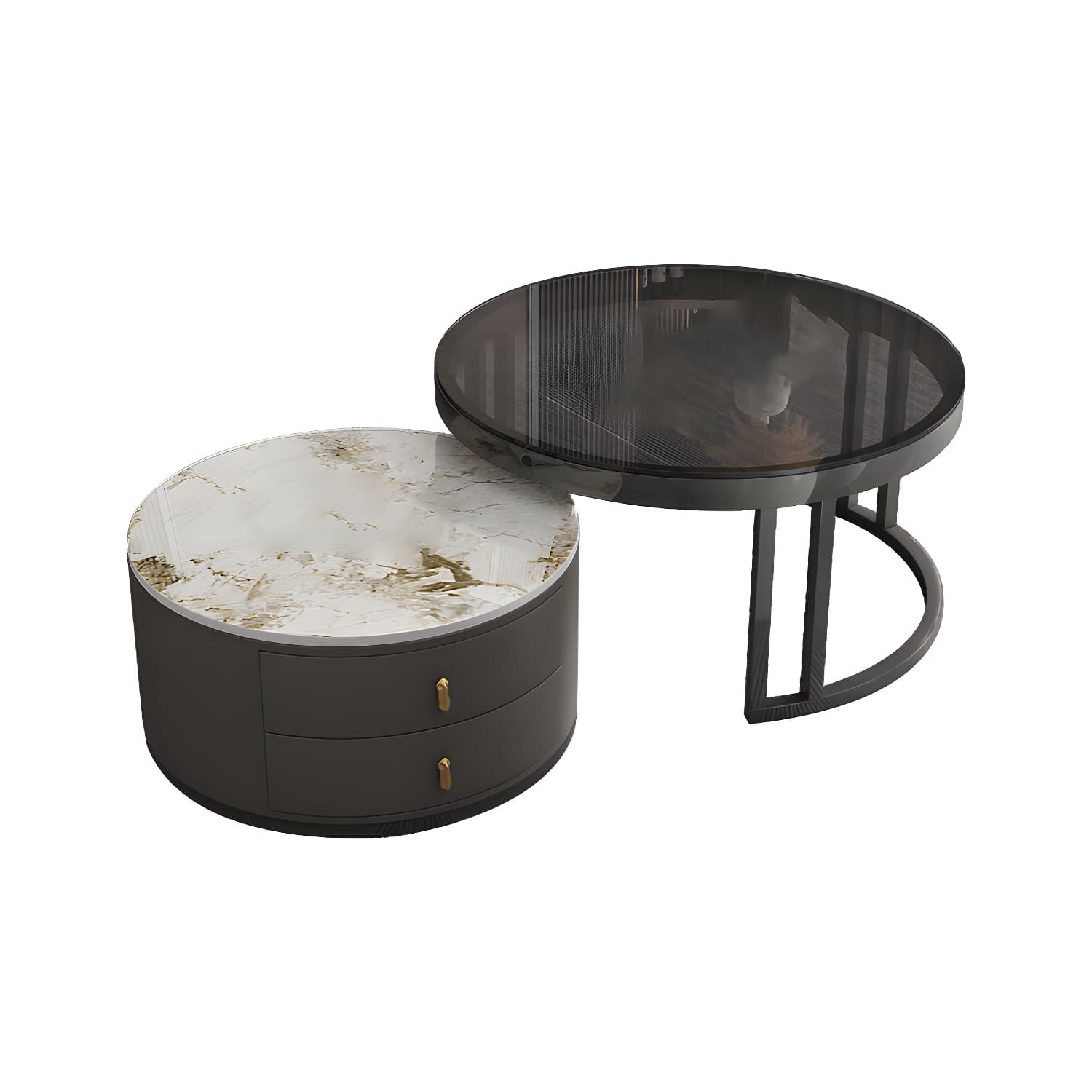 Round Tropical Coffee Table Storage 2 Nesting Coffee Table Set - image 7
