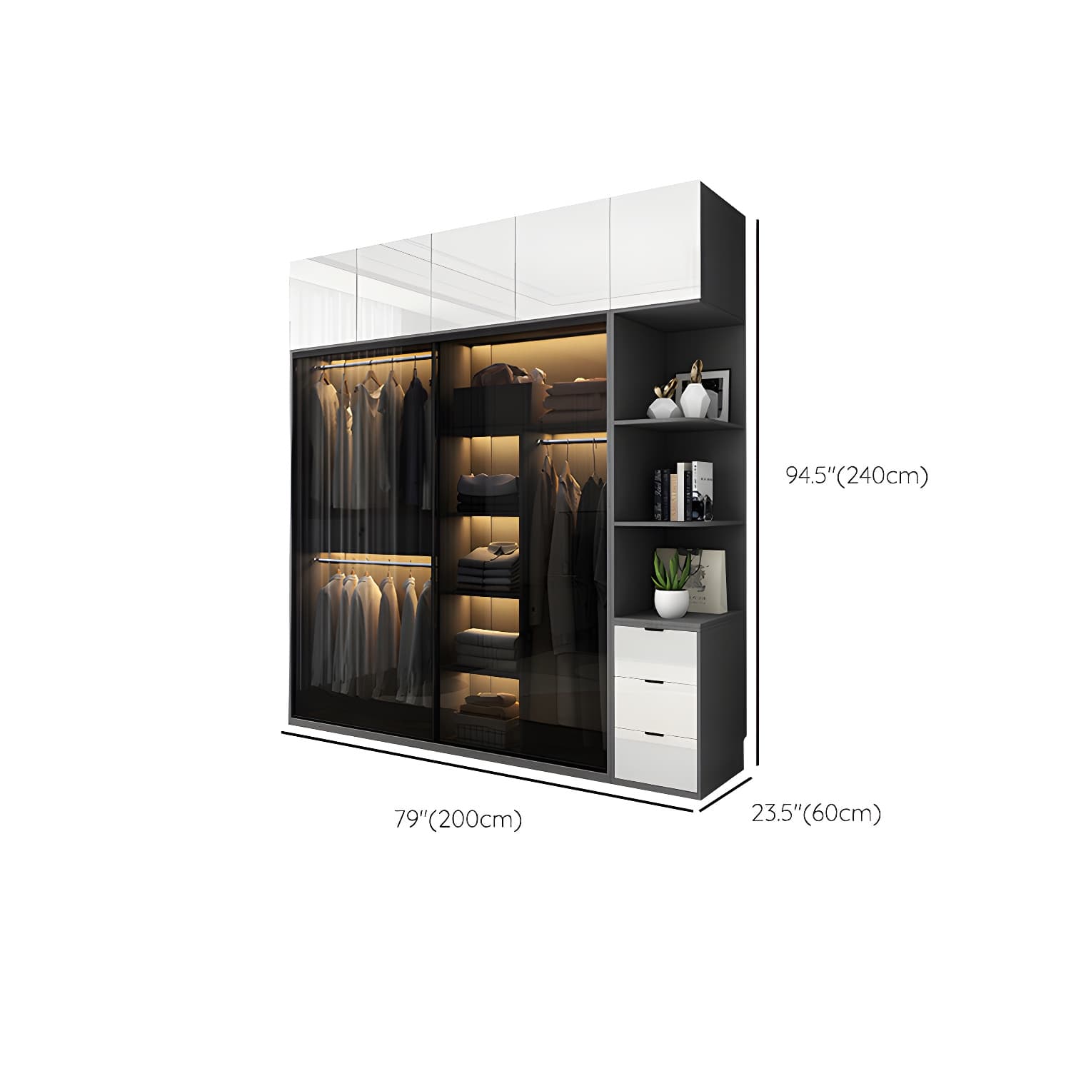 Glass and Wood Wardrobe Armoire Contemporary Wardrobe Cabinet - image 26