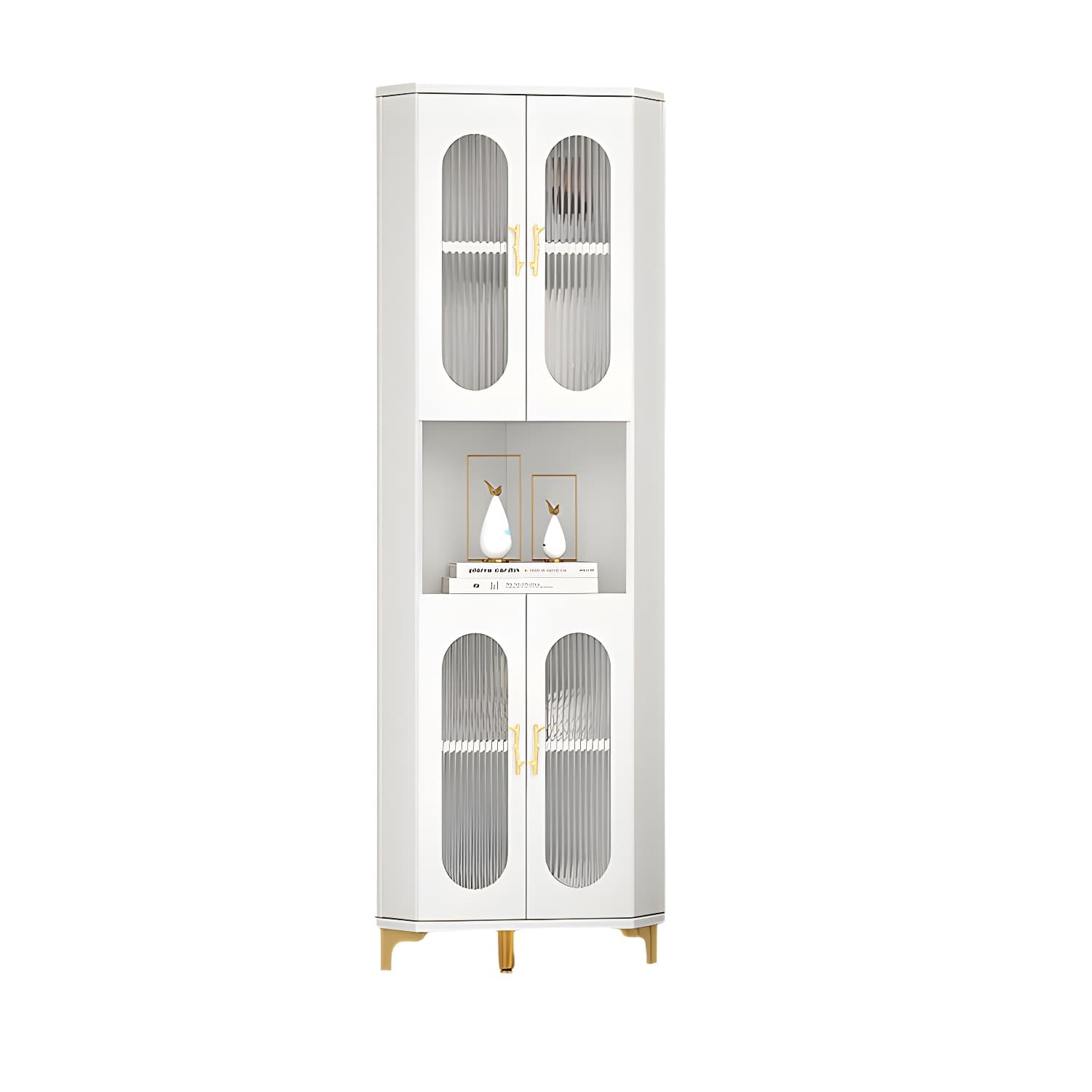 Corner Glam Accent Cabinet with Metal Base and Glass Doors, 4 Interior Shelves, and 1 Exterior Shelf - image 6