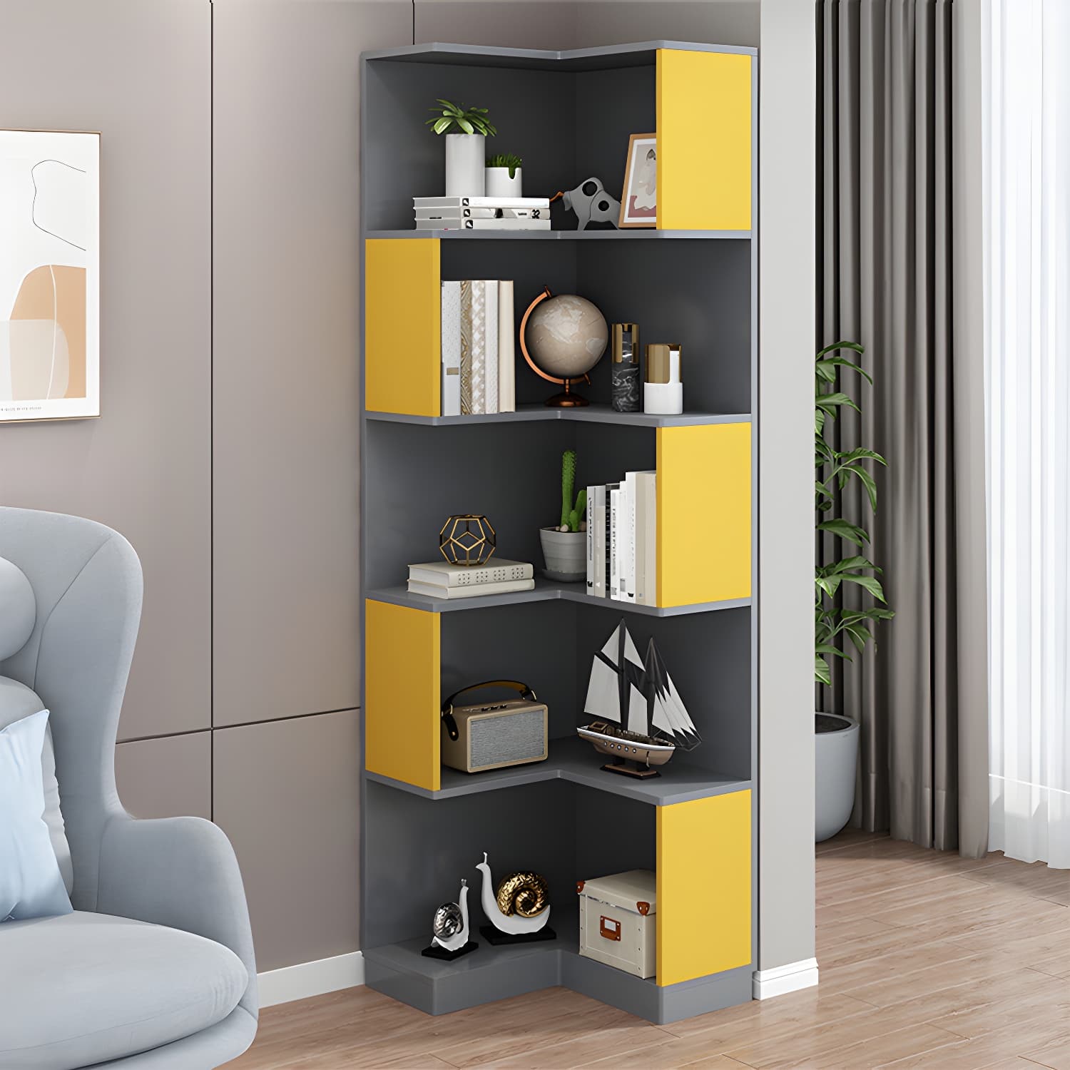 Contemporary Corner Standard with Shelves Manufactured Wood Accent Chest - image 8
