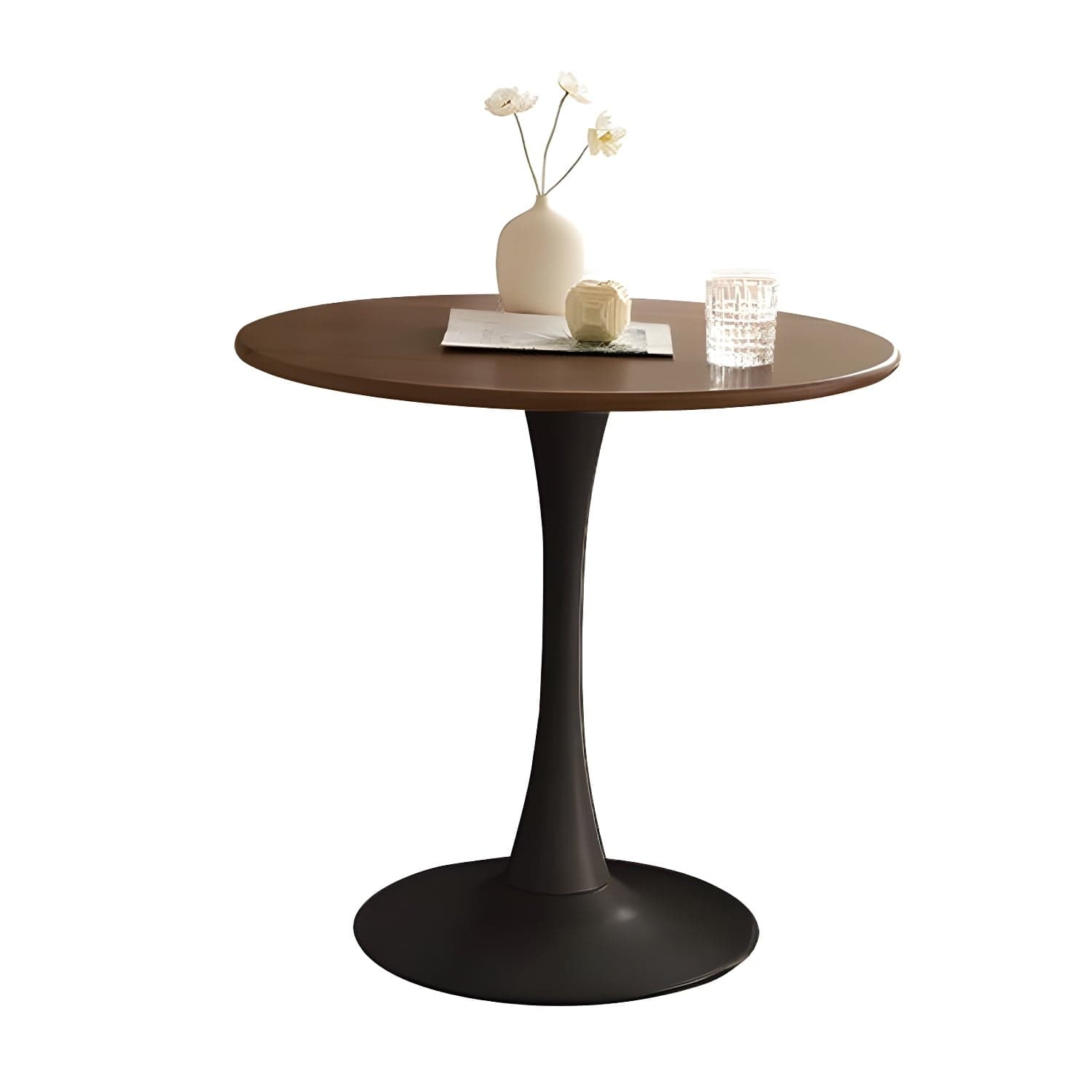 Chic Round Wood Dining Table with Medium Wood Tone and Sleek Steel Tulip Base - image 3