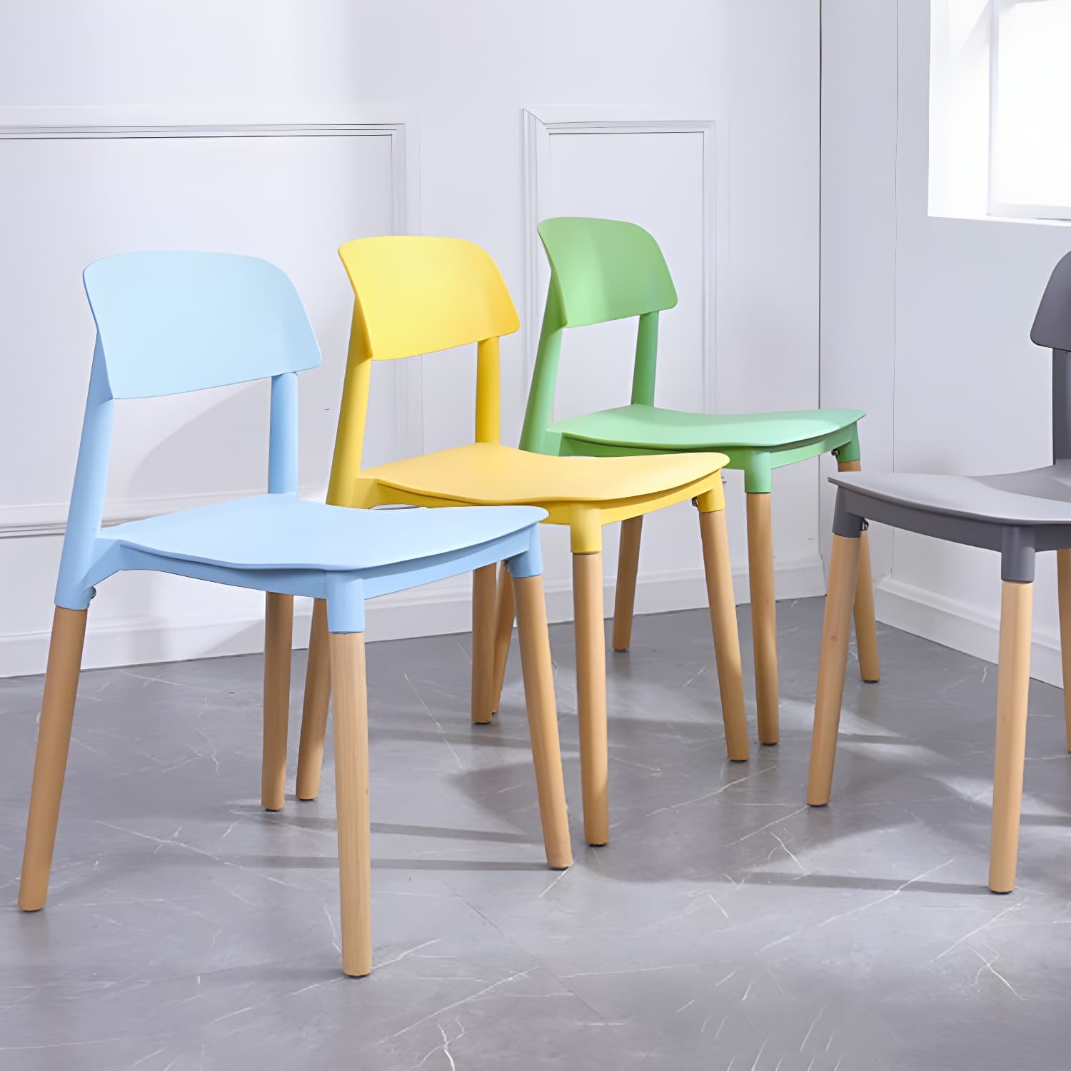 Scandinavian Home Side Chair Open Back Wood Legs Dining Room Chair Set - image 12