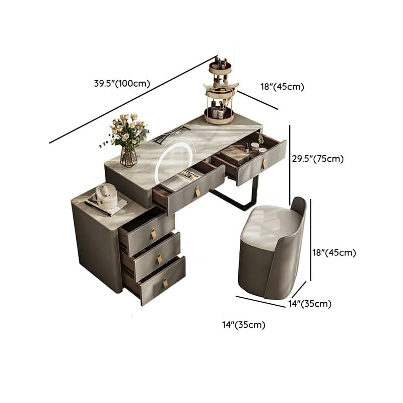 Contemporary 5-Drawer Wood Frame Slate Top Makeup Vanity Desk Table in Gray - image 15