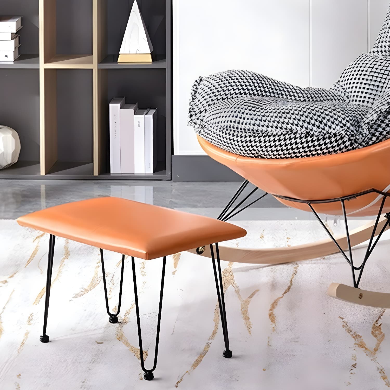 Modern Rocking Chair with Ottomans - Metal Frame, Removable Cushions, and Armless Design - image 14
