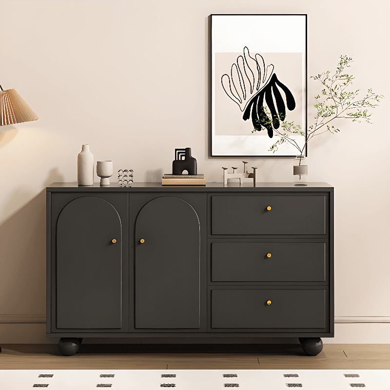 Midnight Black Modern Sideboard with 3 Drawers, Standard Size, 1 Shelf, Larder Storage, and 2 Doors