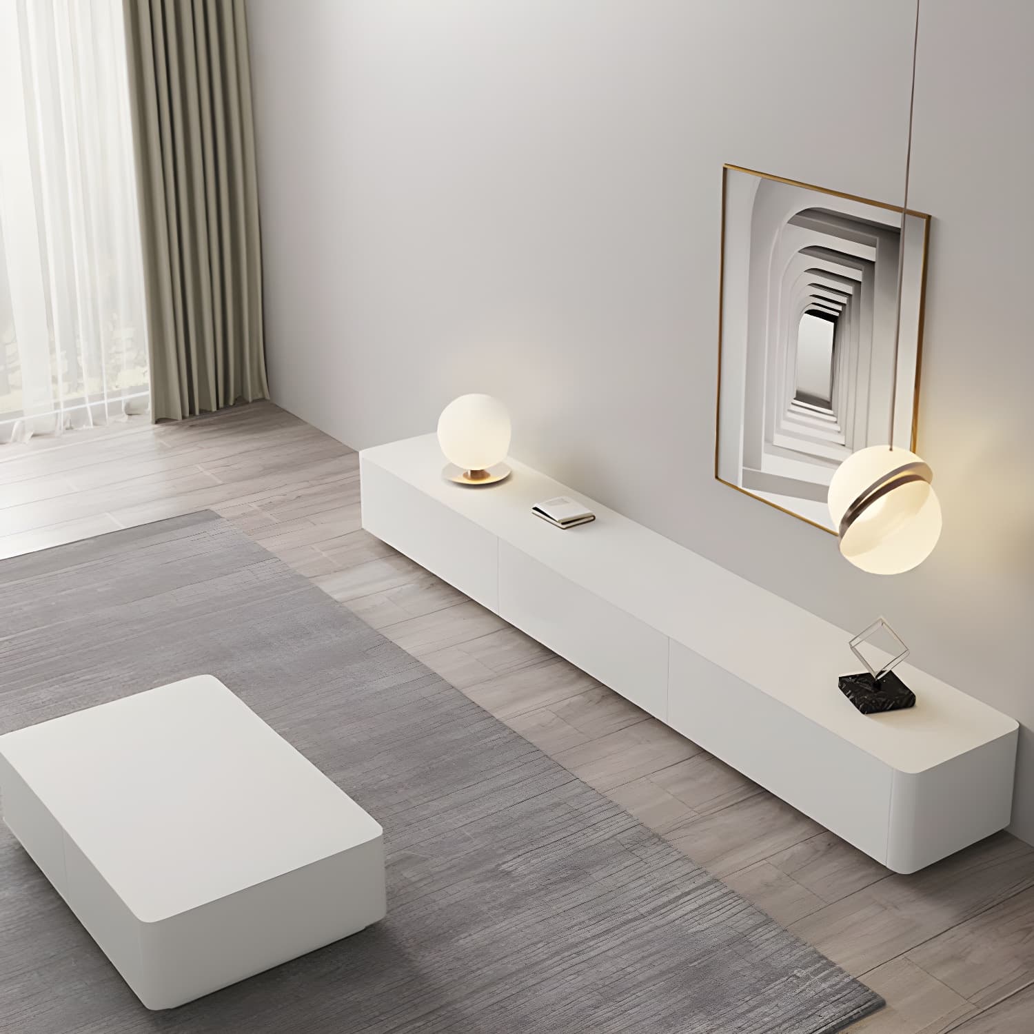 Scandinavian TV Console, White TV Stand with Drawers for Living Room - image 10
