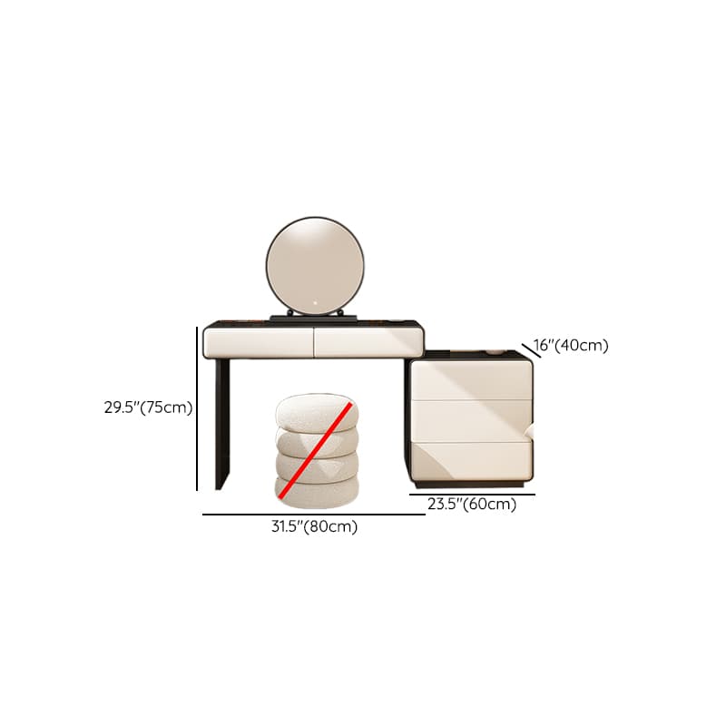 Simplistic Large Vanity Set with Lumber Table Top, Cream Seat, 5 Drawers, and Mirror Lights - image 12