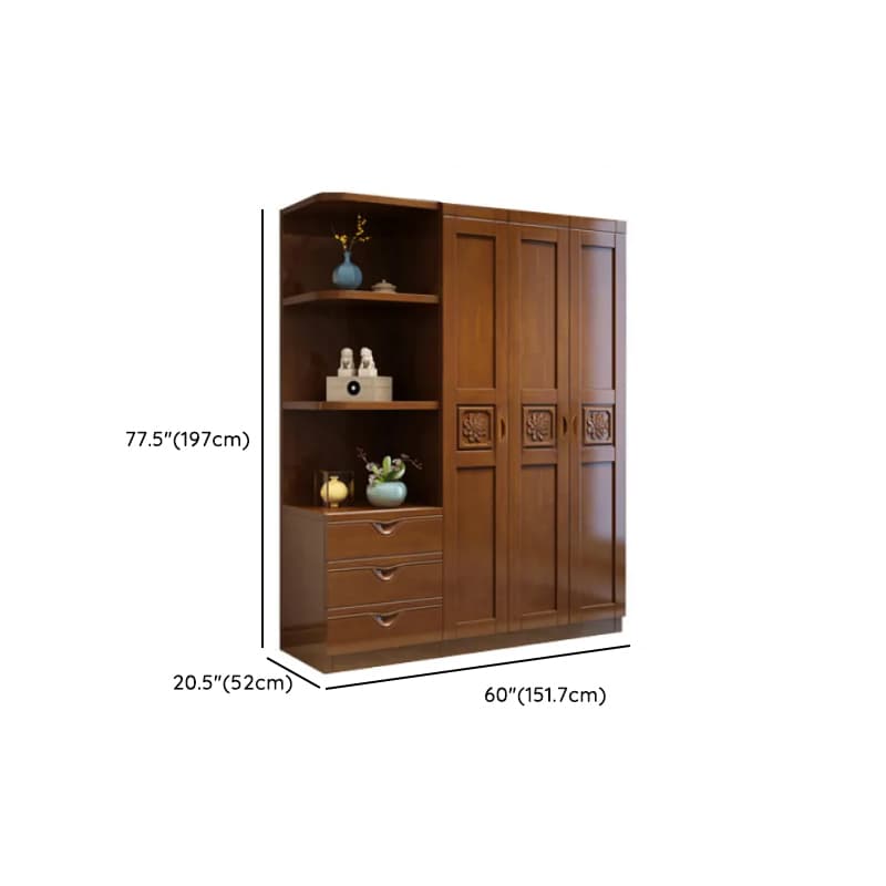 Vintage Sepia Lumber Wardrobe with Soft Close Drawer, Soft Close Door, Interior Shelves, and Hanging Rod - image 28