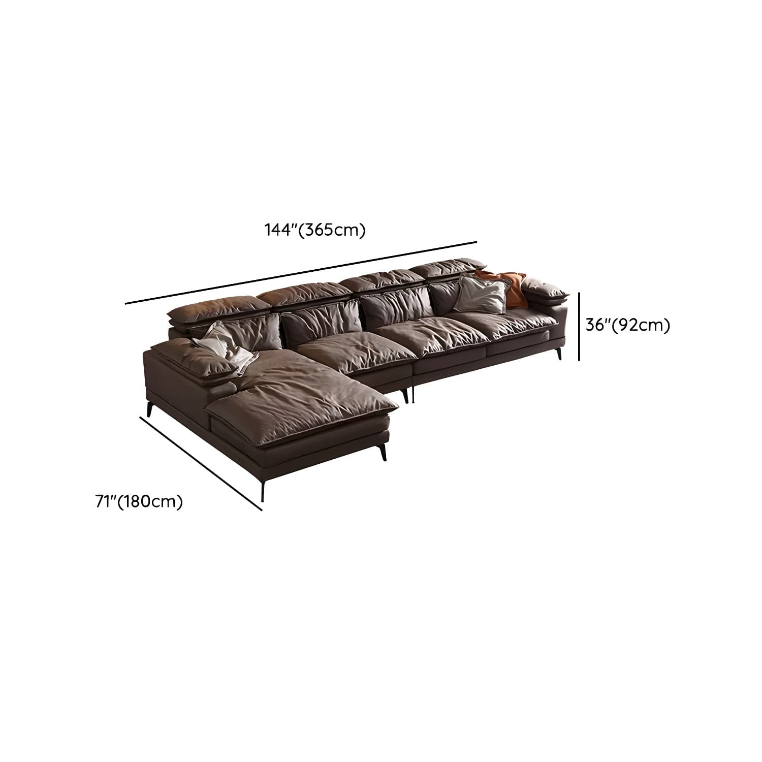 Mid-Century Modern Brown Tech Cloth Sectional Sofa with Wood Frame and Pillow Top Arms - image 23