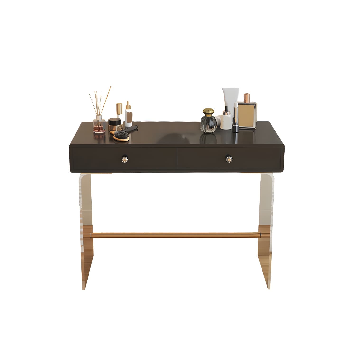 2 Drawers Clear Acrylic Makeup Table Contemporary 17.72" D Vanity Set with Stool & Mirror - image 13