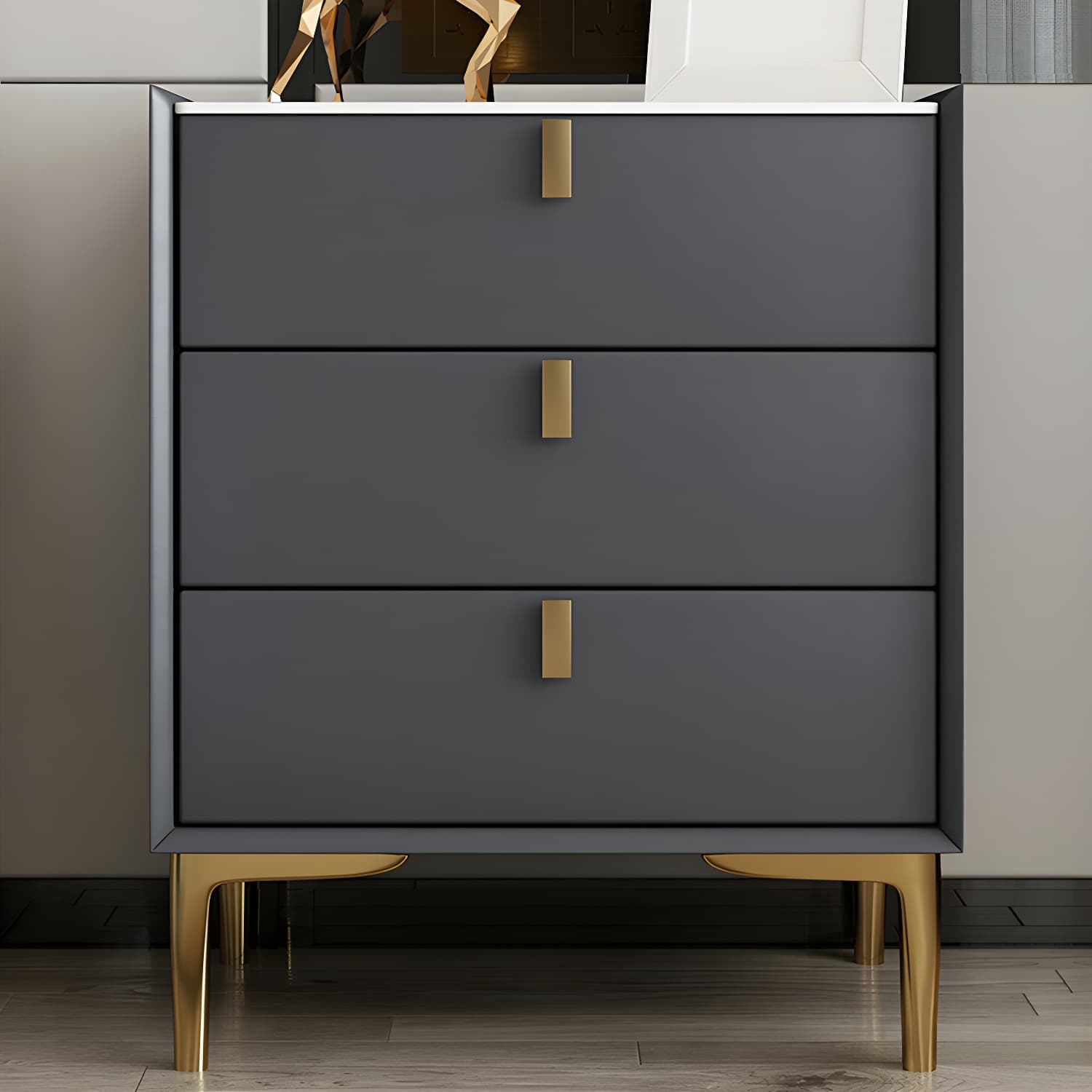 Glam Style Sintered Stone Top 3-Drawer Nightstand with Legs for Bedroom - image 12