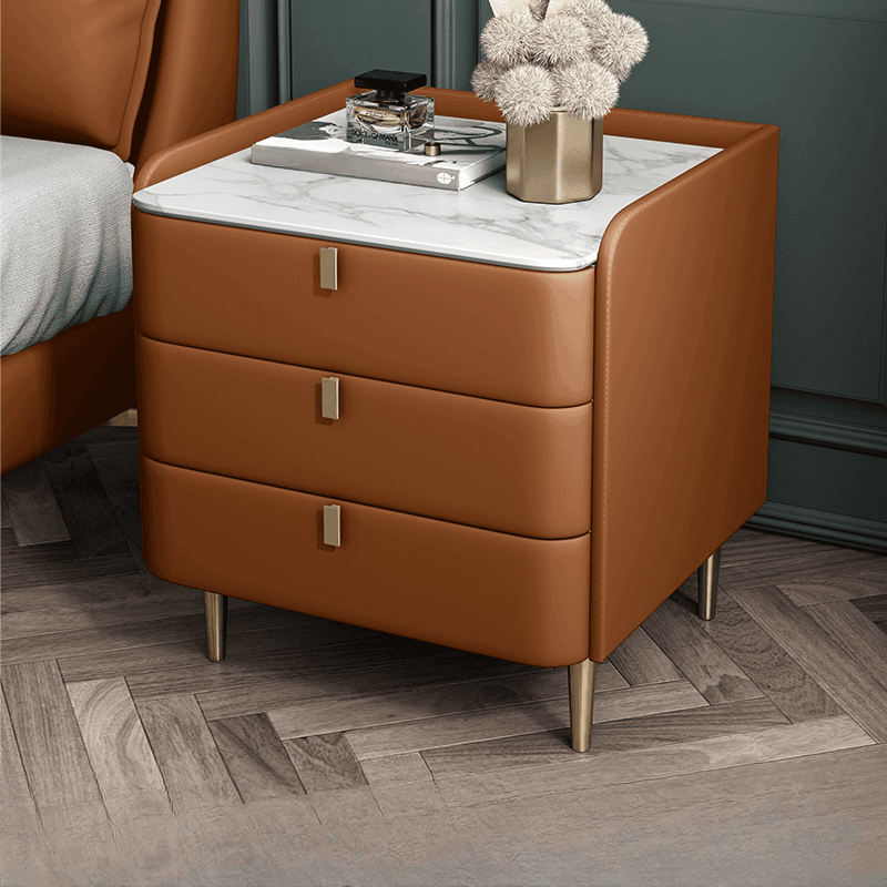 Art Deco 3 Tiers Drawer Storage Bedside Table with Stone Countertop - image 13