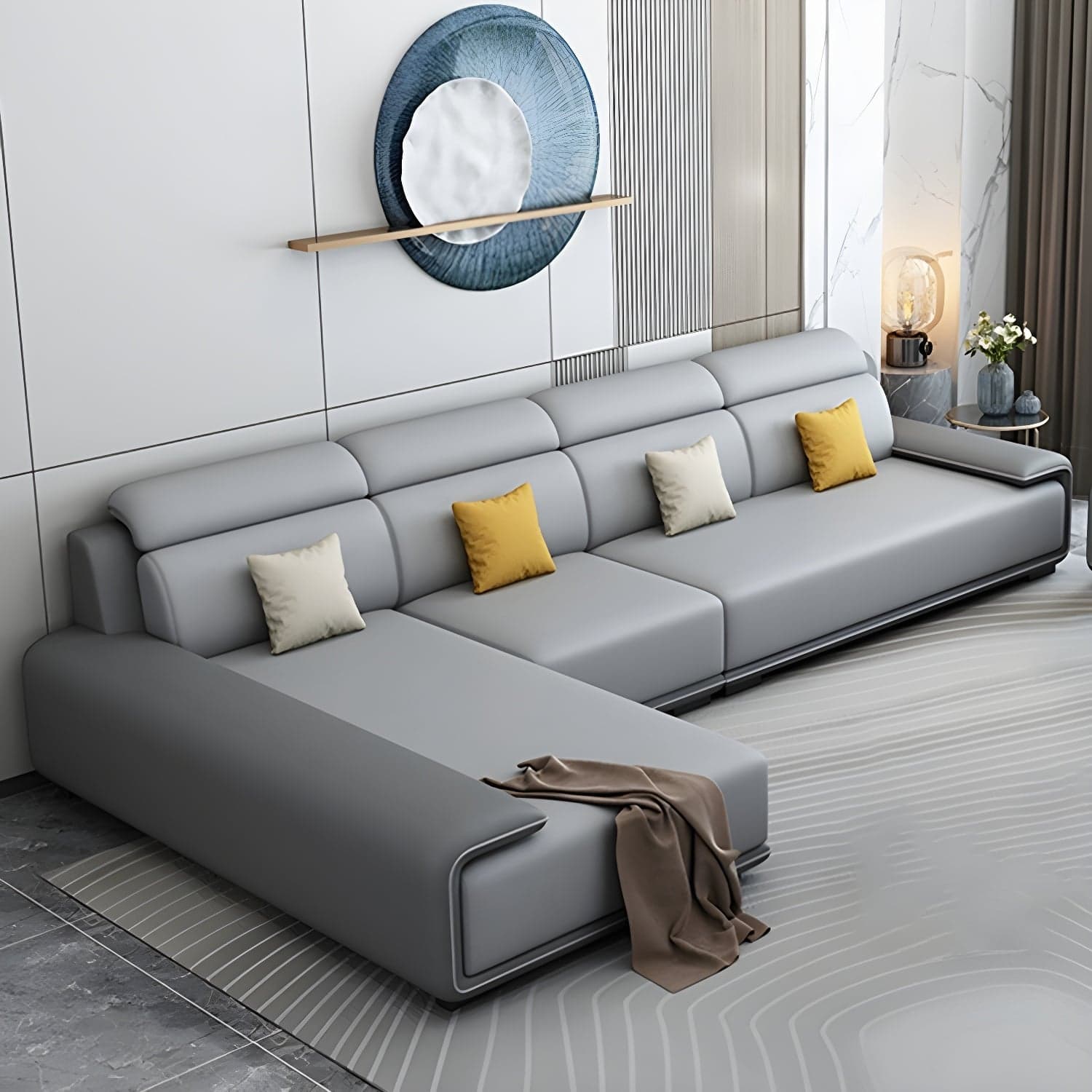 Modern L-Shape Sofa Chaise Sectional Set in Tech Cloth Features Storage and Seat for 4 - image 6