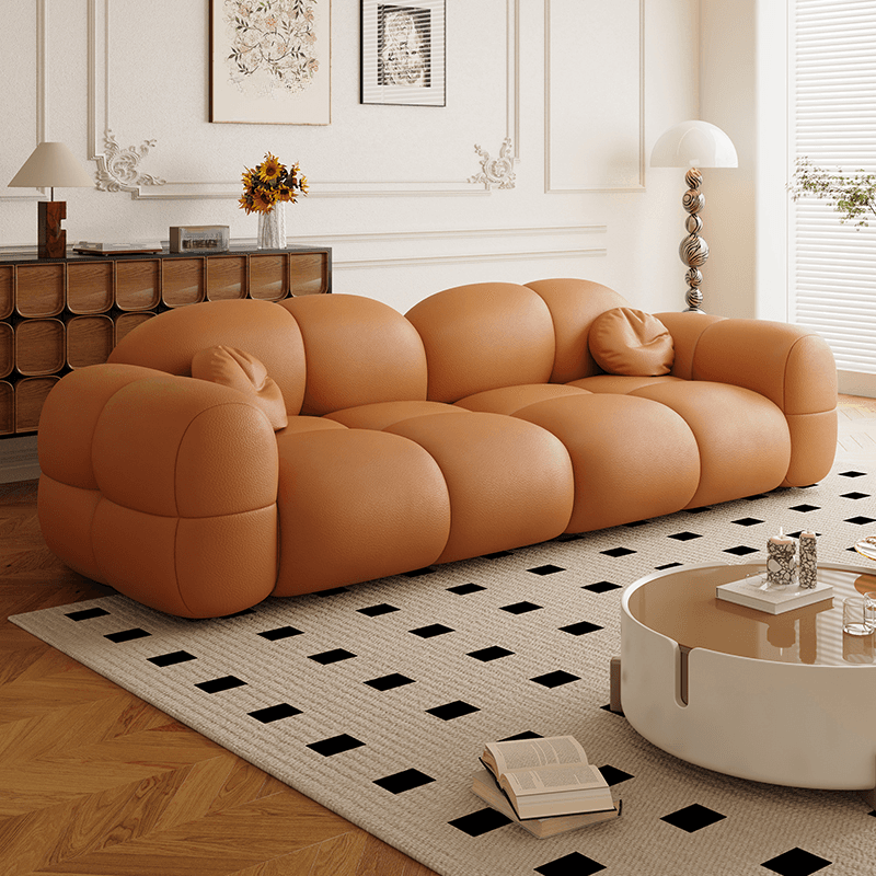 Modern Solid Color Tear Resistant Standard Sofa in Grey/White/Citrus Color with Seating Capacity for 5/4-seater/3-seater and 2 Pillows