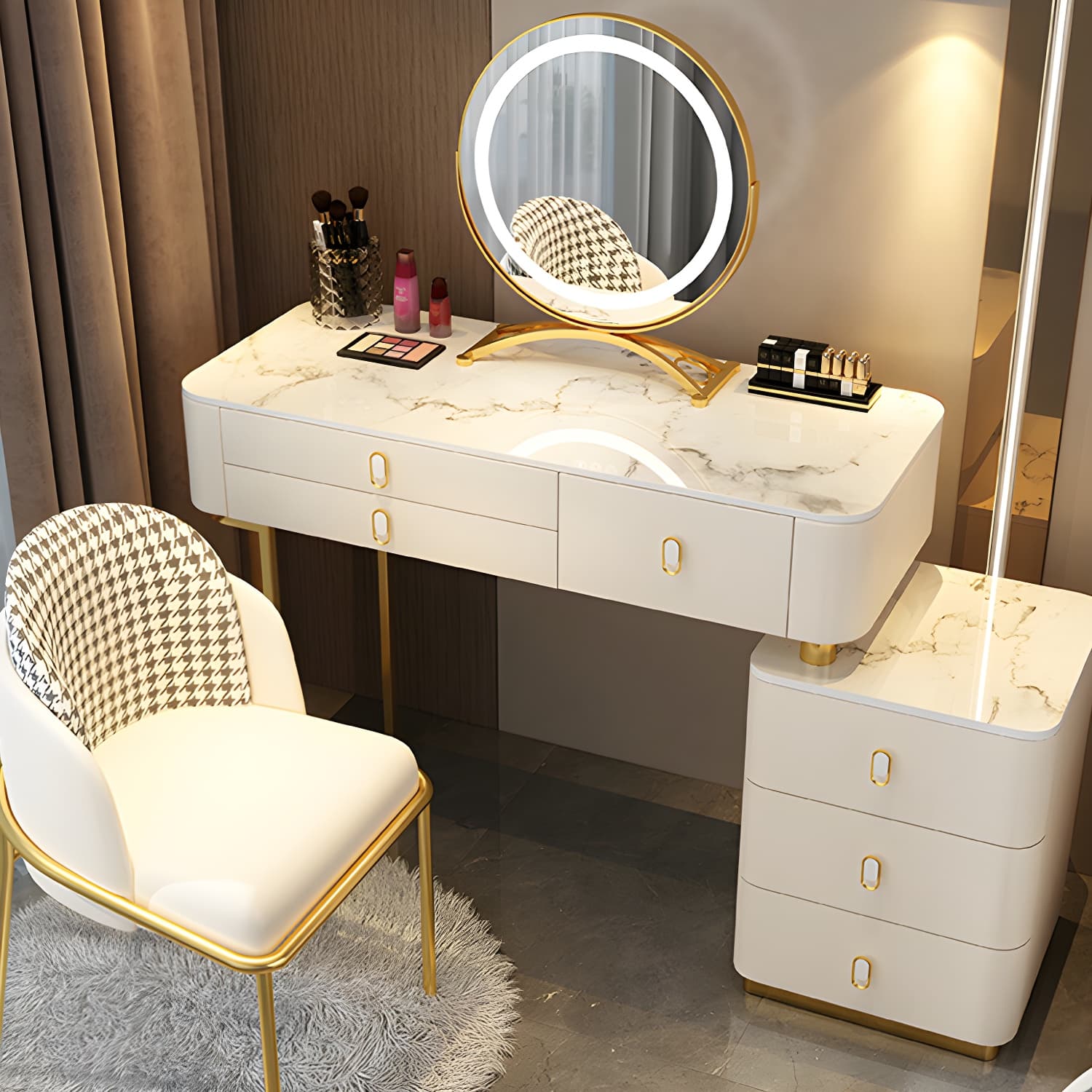 Solid Wood Vanity with 6 Storage Drawers Makeup Vanity Desk with Stool and Mirror - image 6