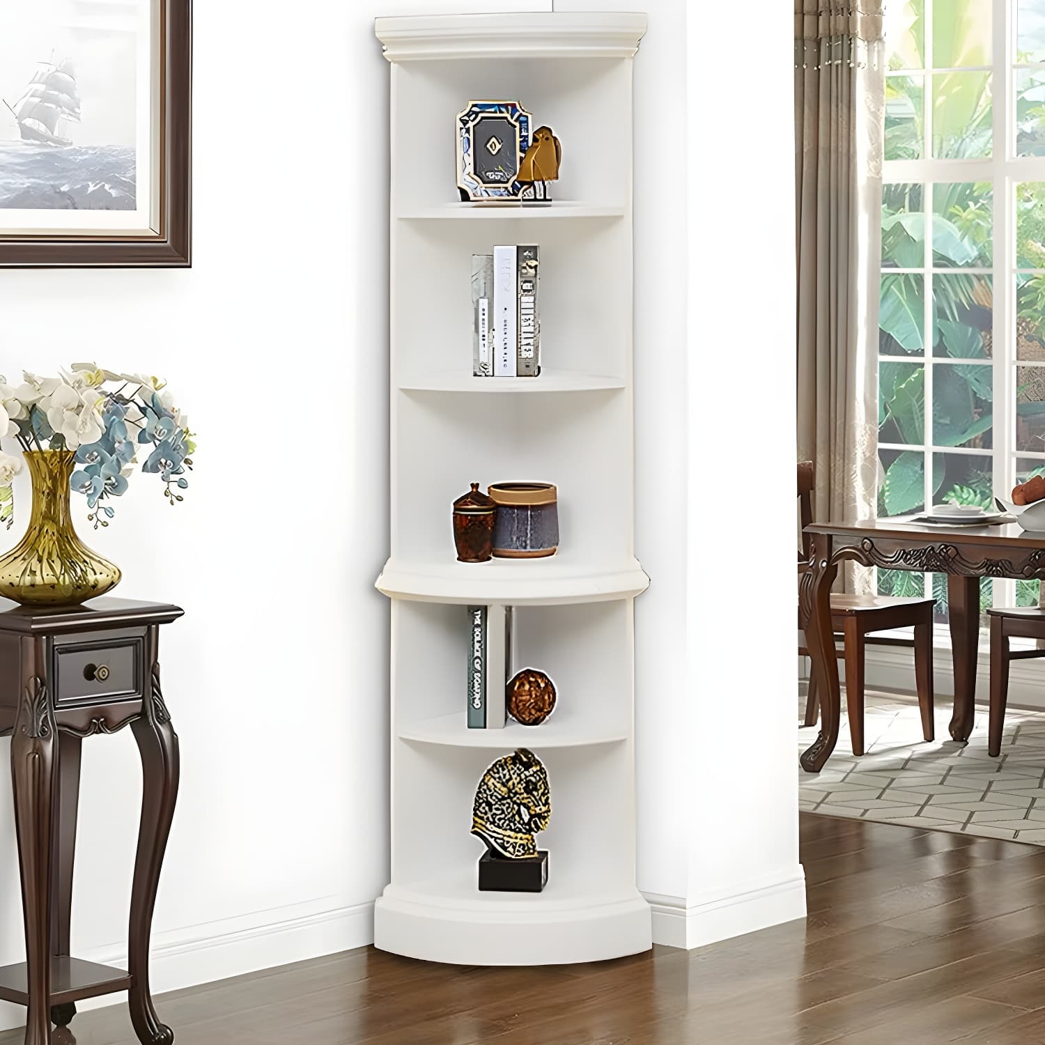 Solid Wood Triangle Corner Cabinet in Rubber Wood with Storage Shelves - image 5