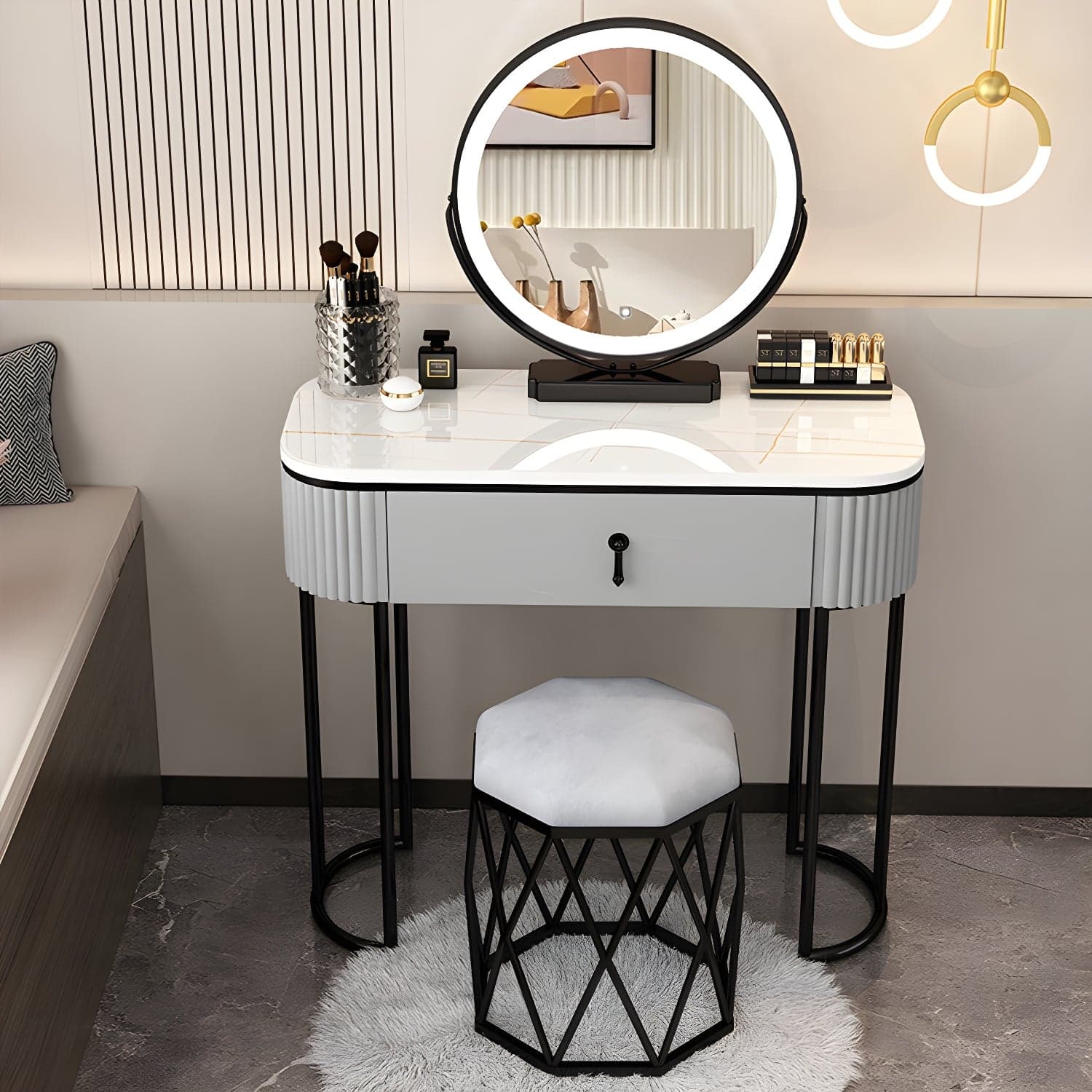 Lighted Mirror Makeup Vanity Storage Box Vanity Dressing Table for Bedroom - image 4