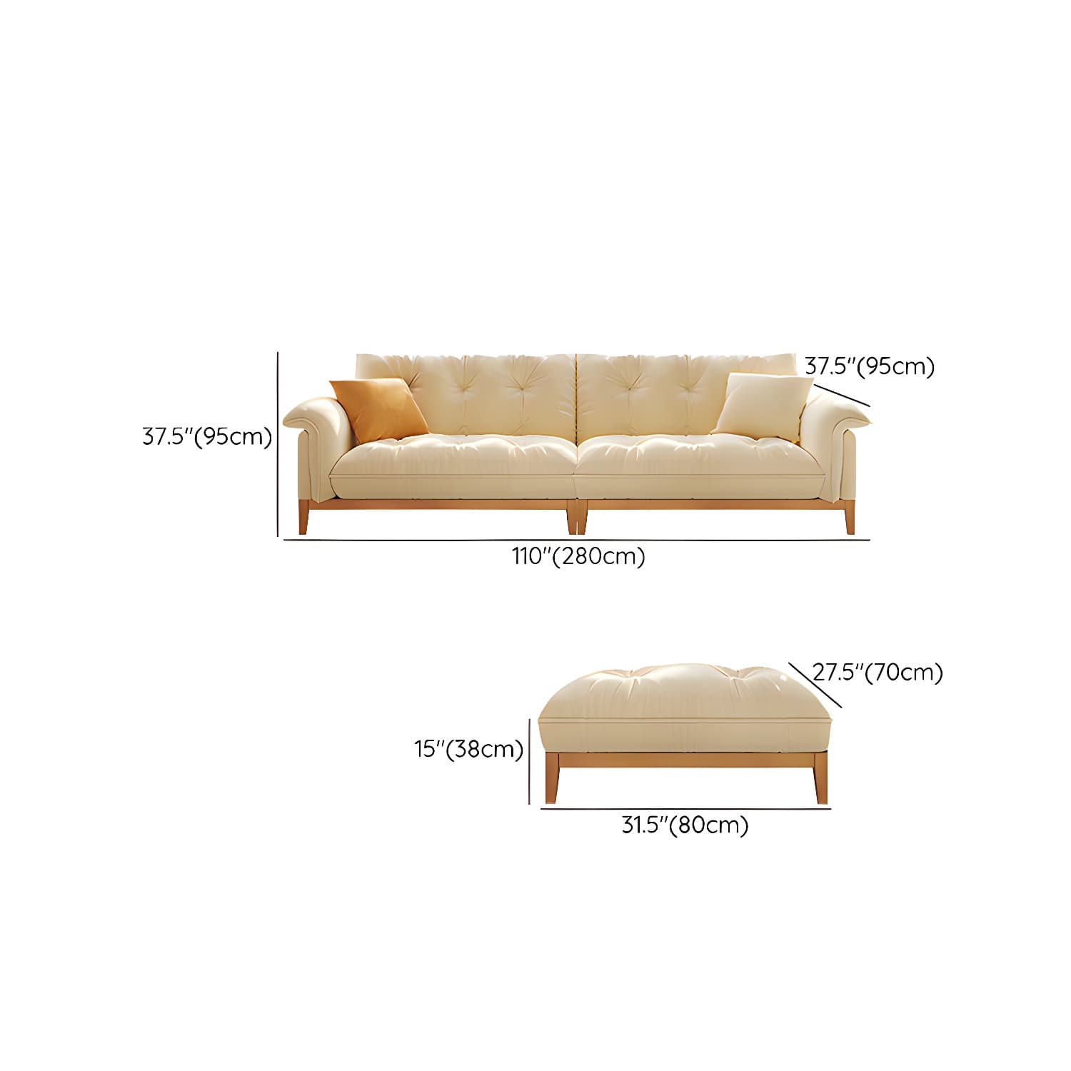 Beige Scandinavian Tufted Sectional Sofa with Wood Frame and Pillow Top Arm - image 23