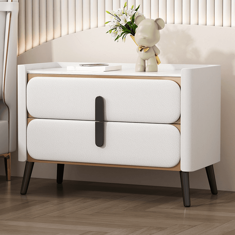 Simplistic Nightstand With Drawer Storage, 2 Drawers, Sintered Stone Countertop, and Leg - image 7