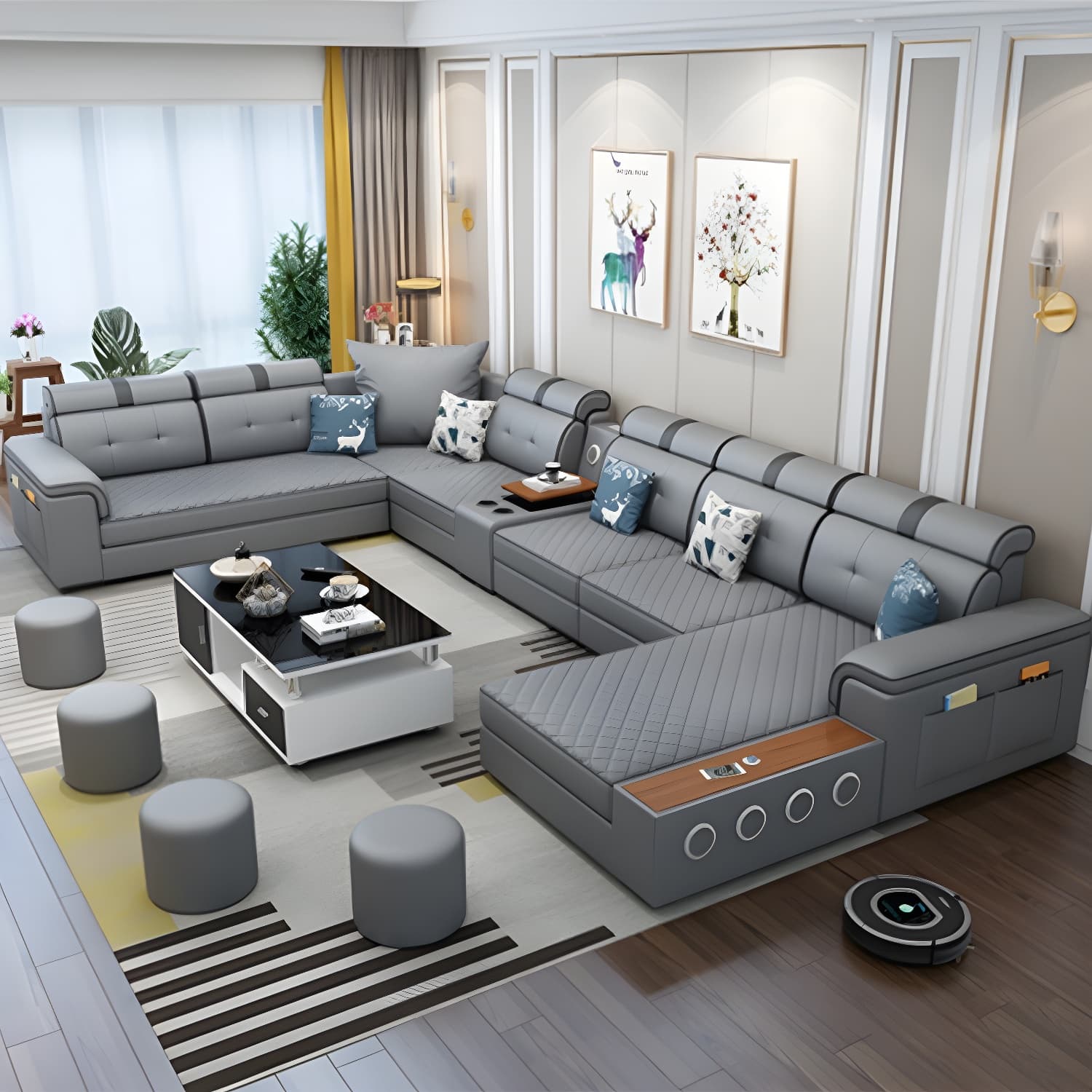 Modern Faux Leather Sofa Stain-Resistant Pillow Top Arm Furniture Sectionals - image 4