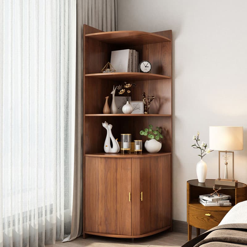 Corner Coastal Brown Wood Corner Accent Cabinet with 2 Shelves