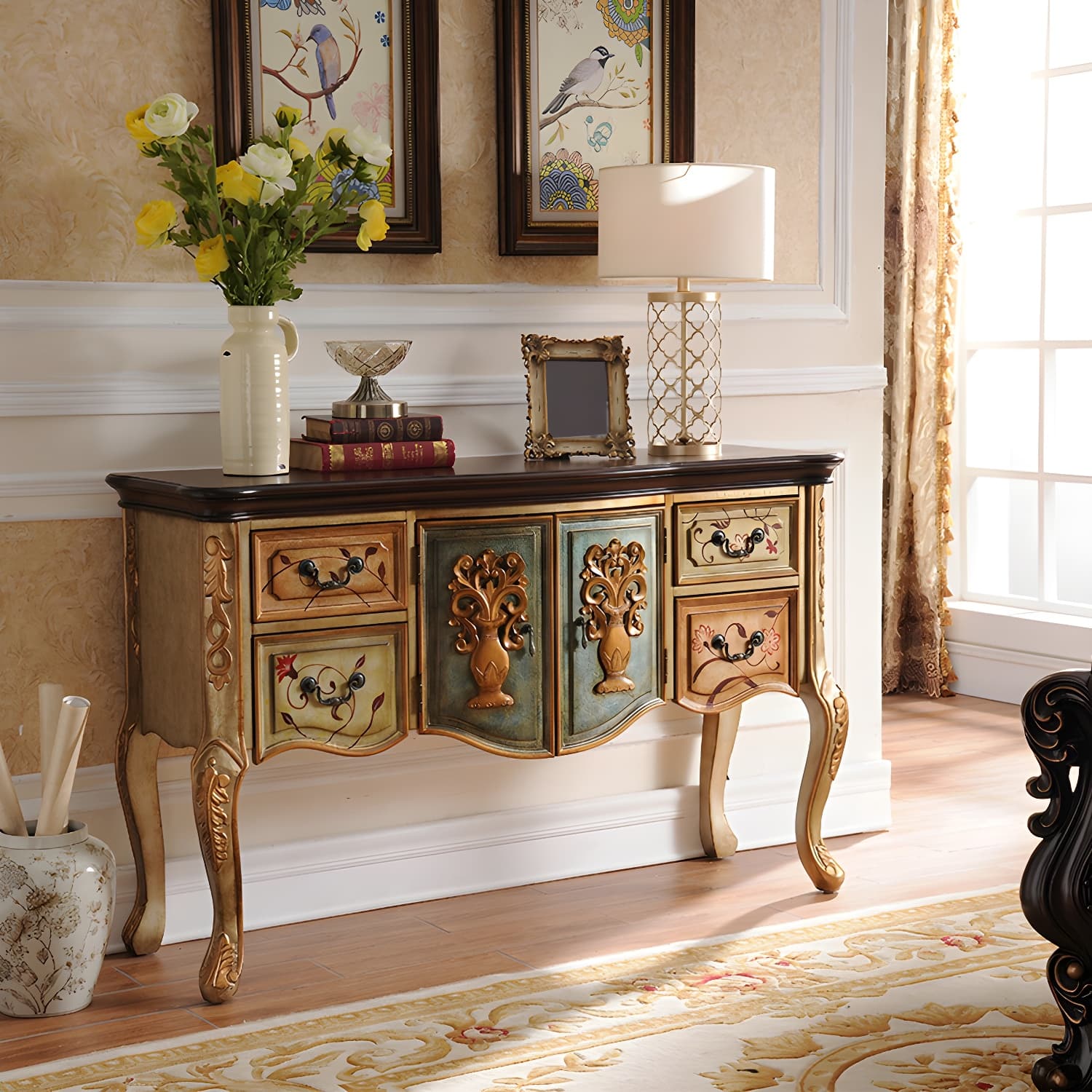 Solid Wood 35.4" Tall 2 - Door Accent Cabinet, Industrial Accent Cabinet with 4 Drawers - image 9