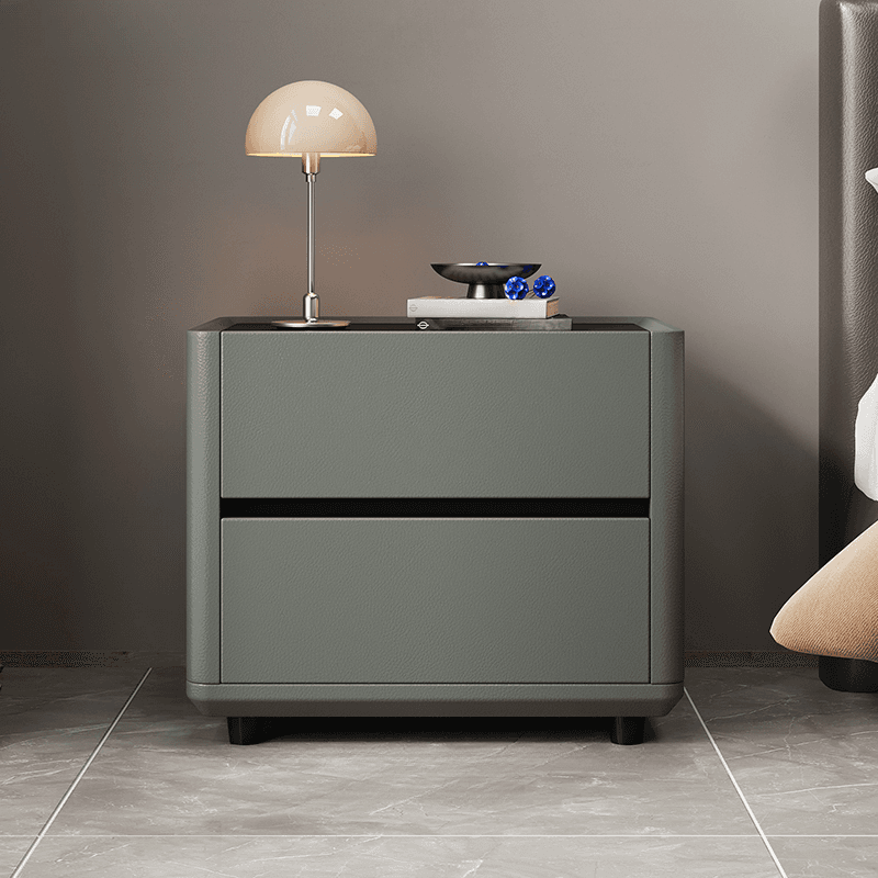 Organic Modern Nightstand With Drawer Organization Featuring 2 Drawers and Stone Countertop
