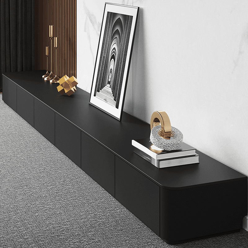 Black Contemporary Wood TV Stand with Shelf, 2 to 4 Drawers, 2 Cabinets, and Cable Management