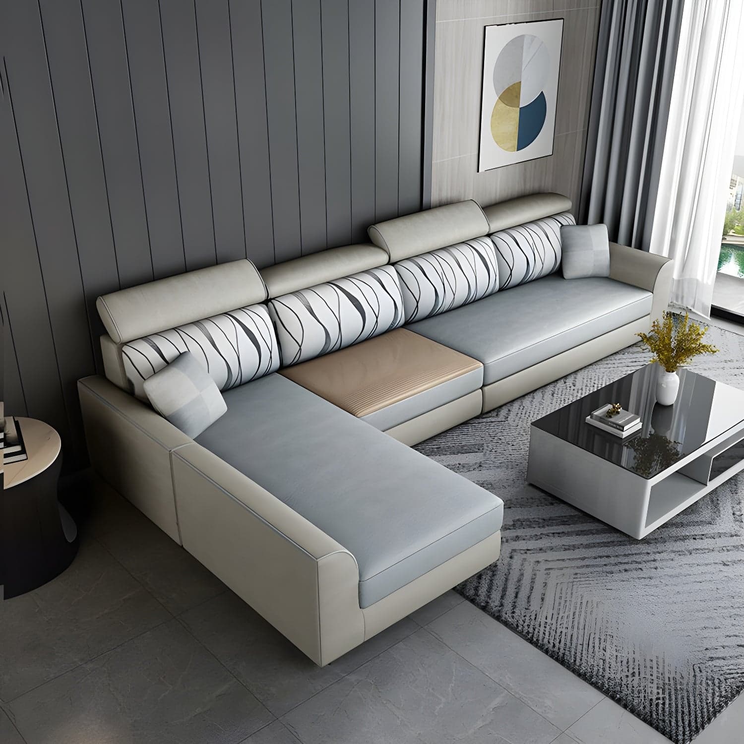 Modern L-Shape Reversible Wood Frame Sectional Sofa Chaise Set - image 6