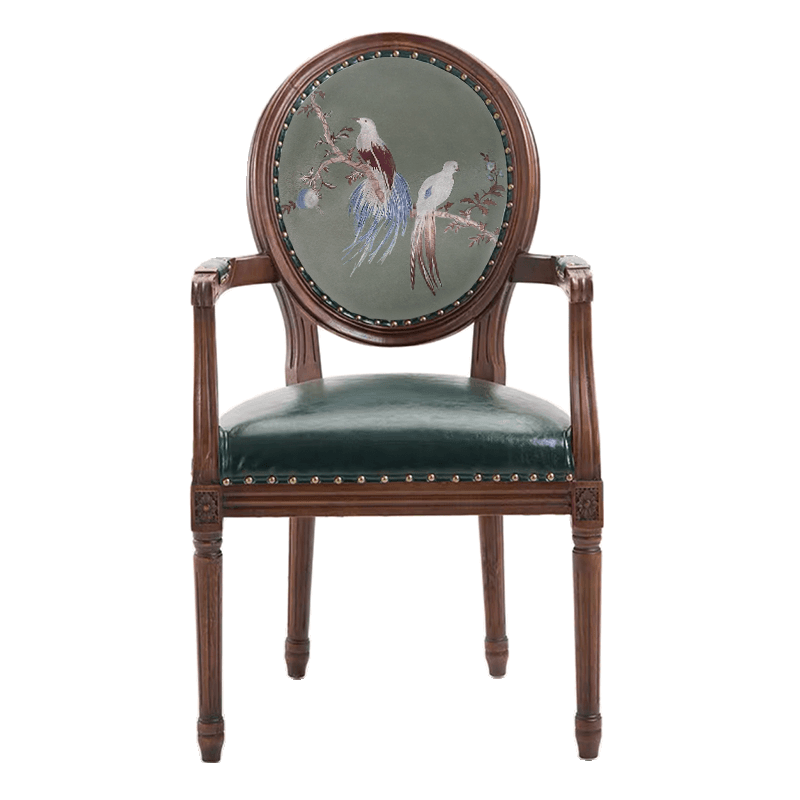 French Sturdy King Louis Back Upholstered Arm Chair/Side Chair with Nailhead Accent, Foot Pads and Weathered Wood Base - image 15