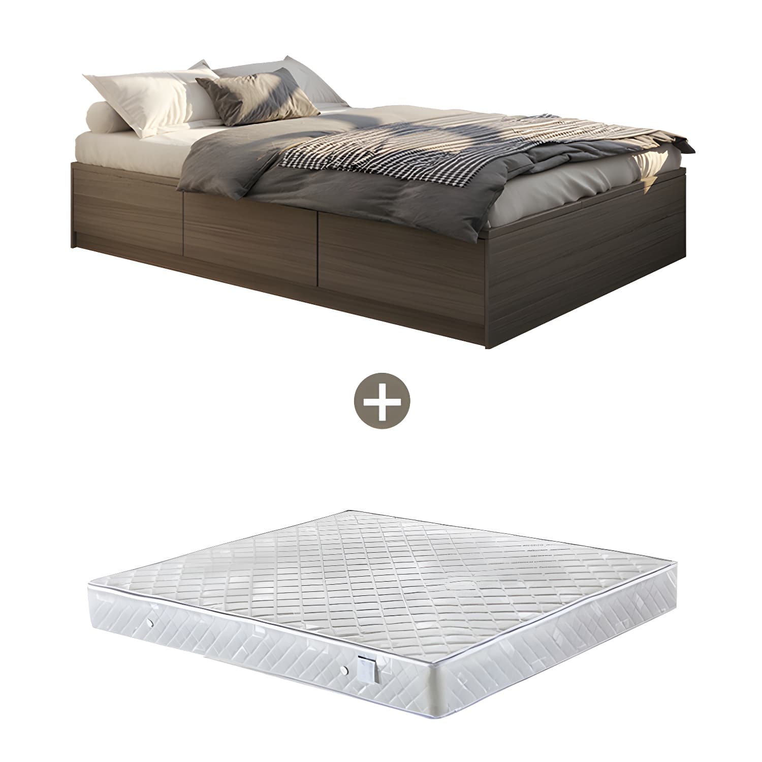 Light Brown Platform Bed Scandinavian 13.77" Tall Bed Frame with Storage Drawers - image 12