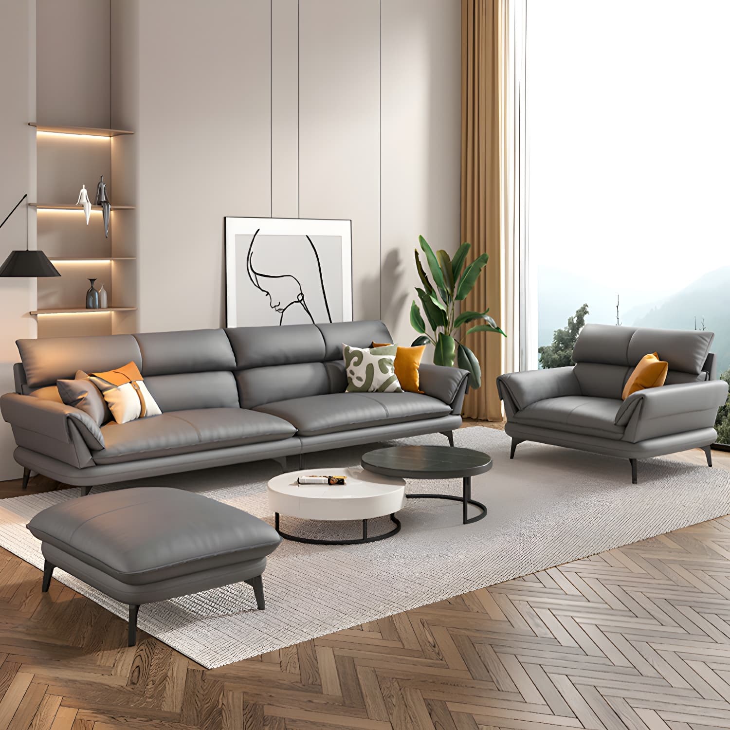 Modern Gray Tech Cloth Sectional with Flared Arms and Cushion Back - image 10