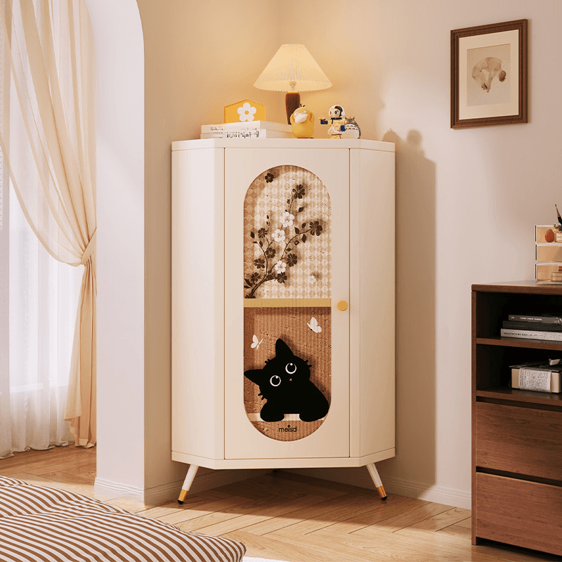 Modern Simple Style Nook Accent Cabinet with Damp-proof Closet, Glazed Door, Cabinet Knobs in Chalk
