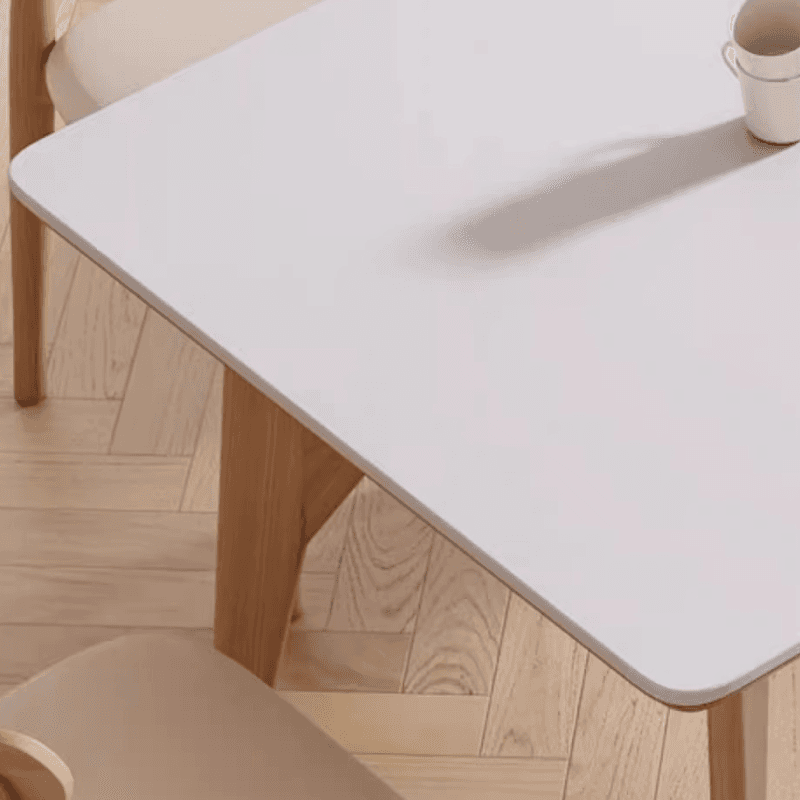 Dining Table Set with Slate Stone Top, Enclosed Back, Fixed Table, Padded Chair for 6 People in White - image 3