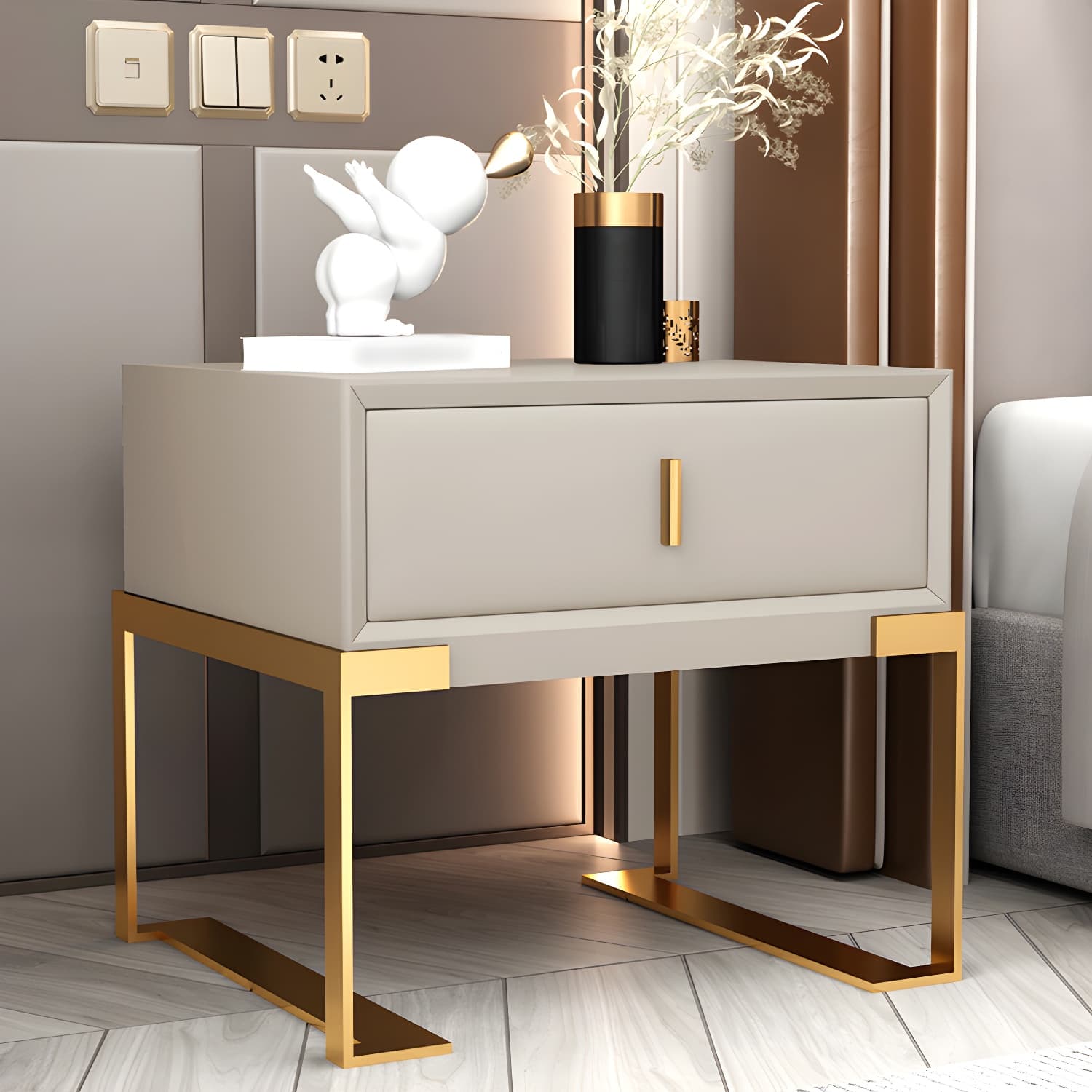 20'' Tall Glam Accent Table Nightstand Drawer Storage Faux Leather Nightstand with Legs - image 10