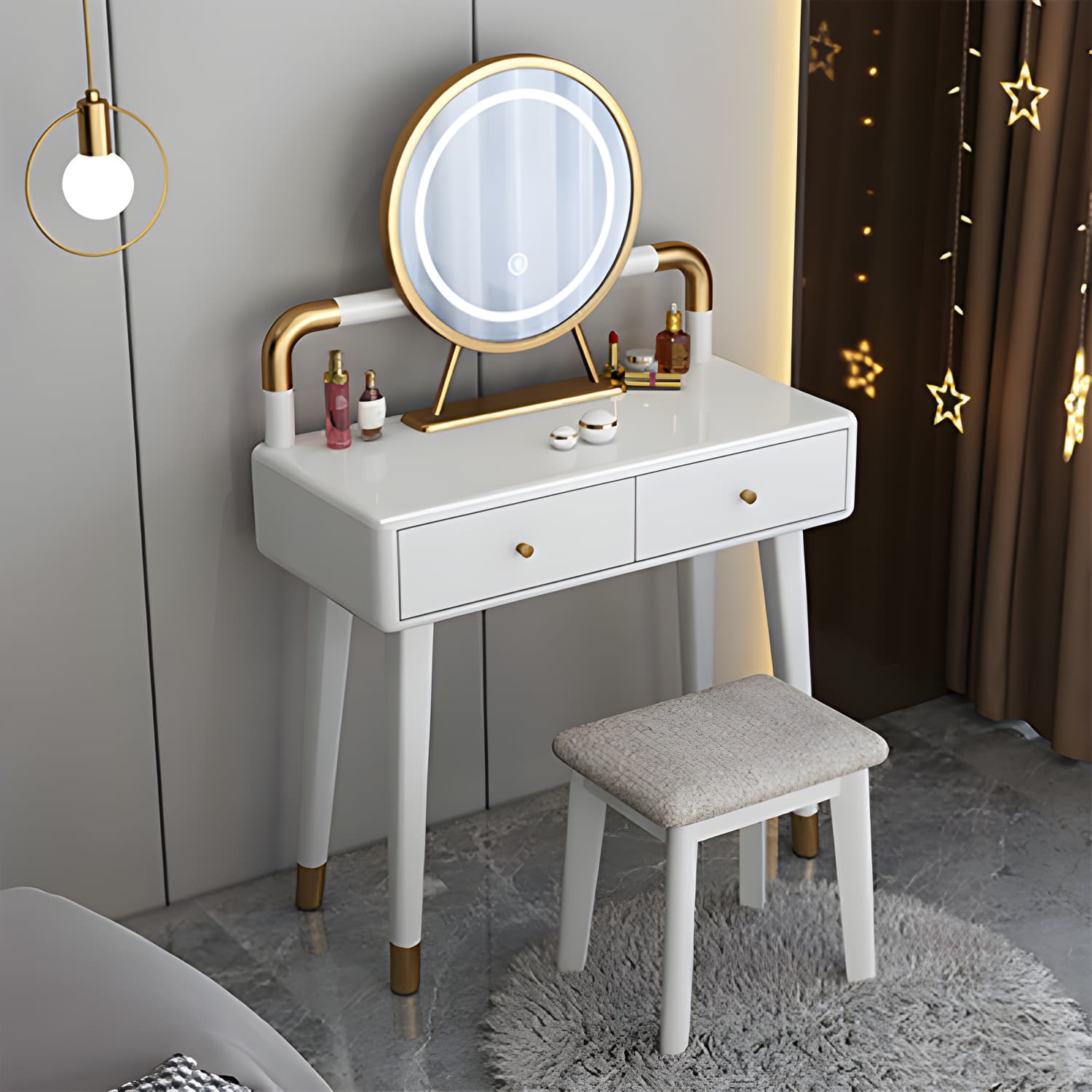 Solid Wood Make-up Vanity With Drawers and Stool for Bedroom - image 5